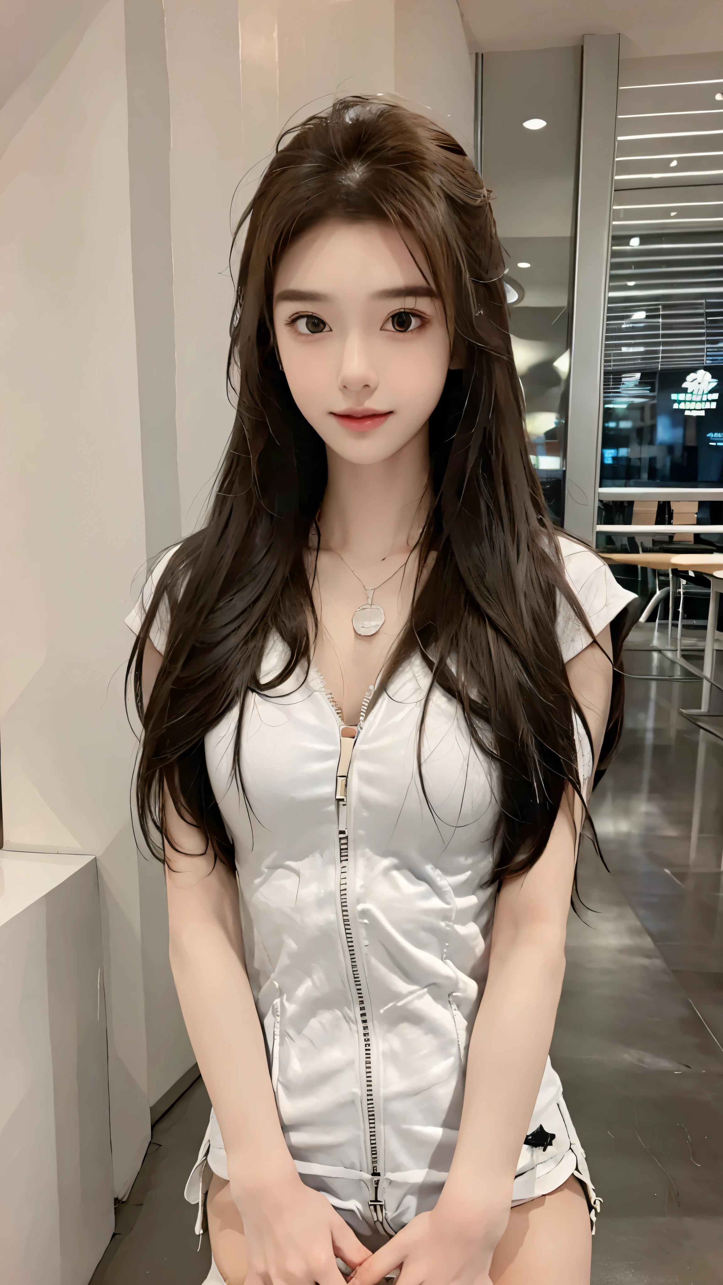 actual, high resolution, 1 girl, long hair, Korean,, loose white shirt, tight denim shorts,, thigh, visible,