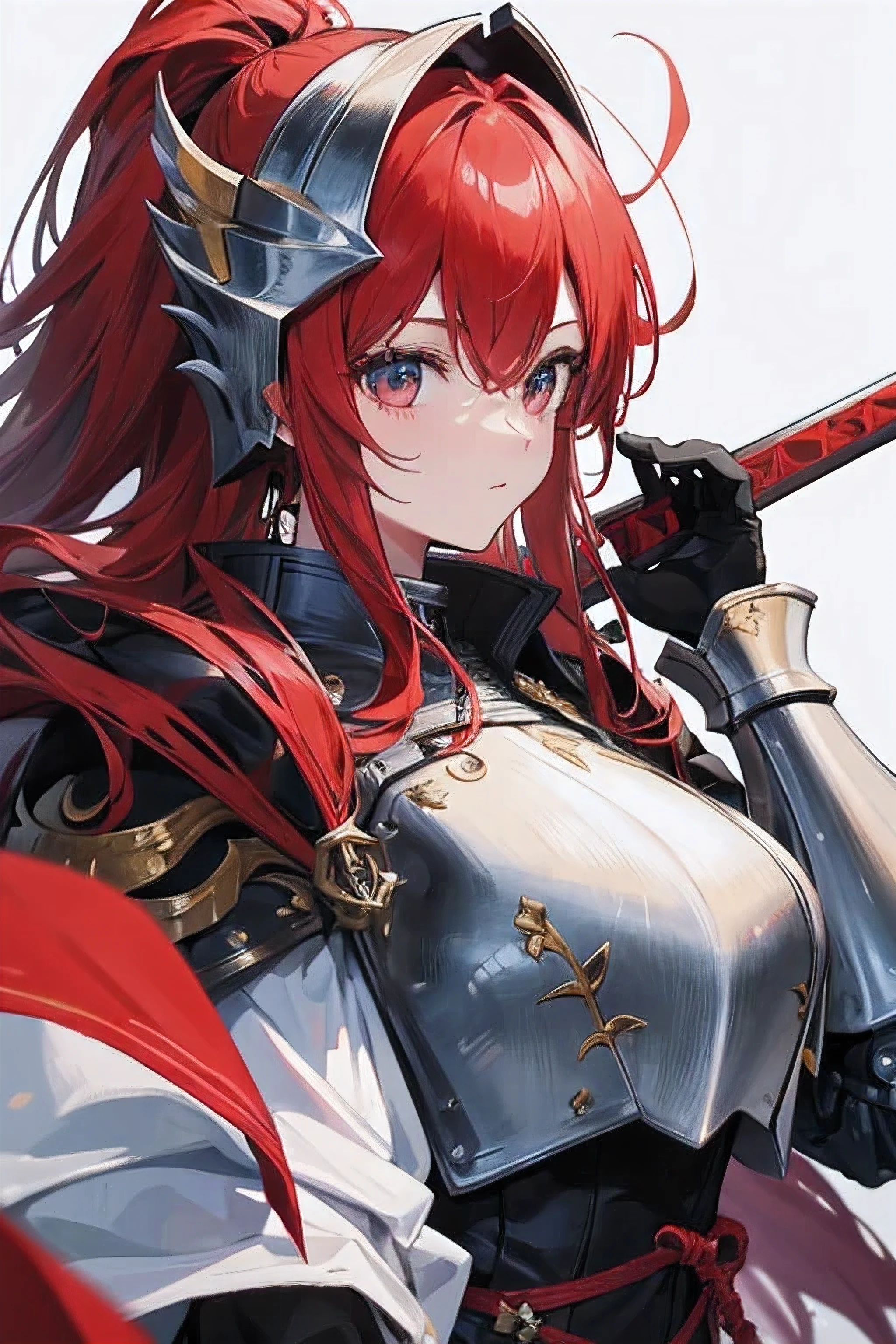 a sexy beautiful model with green eyes, red straight shiny hair, 50mm portrait , glamour, soft curves, full wet lips, big boobs, perfect eyes, perfect face, big eyes, wear a silver chest plate and full armor, grassfield scenario, sfw, non-nudity, 4k, detailed, ultra detailed, 8k, awesome, gorgeous, she wear a necklace, wear a crown made of silver, cover all body, she's is a queen, have a castle in the background, she's a beauty queen, red hair, ginger, red head,straight shiny hair, high quality model, high contrast detailed lips, 4k resolution, perfect pupils, insanely detailed faces, HD, beautiful realistic eyes, fantastic face, perfect facial features, heavenly beautiful look, beautiful woman, amazing stunningly beautiful, most beautiful women ever