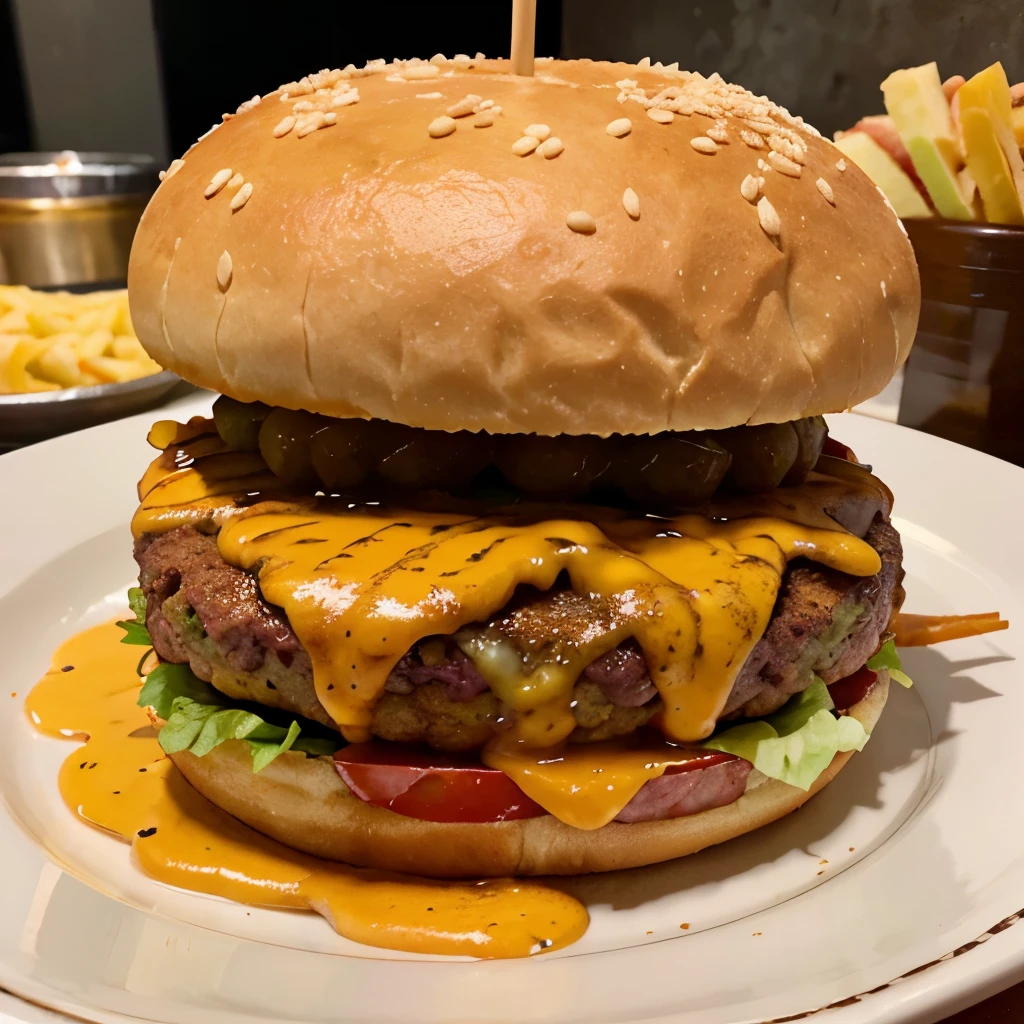 Burger Bigmac Double Daging. Cheese meleleh-leleh keluar dari roti. Bawang dan tomato dihiris nipis. Pedas berapi
