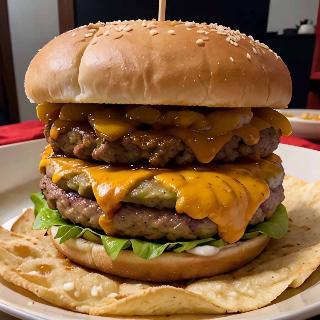 Burger Bigmac Double Daging. Cheese meleleh-leleh keluar dari roti. Bawang dan tomato dihiris nipis. Pedas berapi