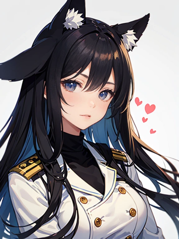 Two-dimensional beautiful girl, fox face, military uniform, long black hair