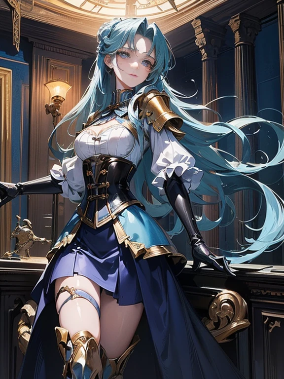 (((masterpiece)))、((highest quality))、(Super detailed)、(CG illustration)、(very beautiful girl))、cinematic light、((1 Mechanical Girl))、 SF、Apocalypse、Erotic grotesque、graduate school(beautiful and luxurious:1.2)、(1 girl:1.3)、facing the front,pale blue long hair,corset,high waist skirt,