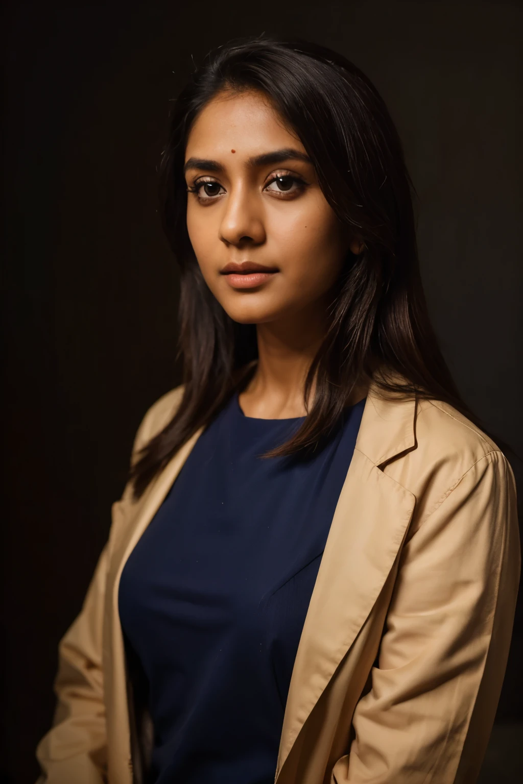 (mrunalt),(wearing doctor coat), (best quality,hd,portrait:1.2),Detailed photograph of a indian woman, wheatish skin, smart, ultra-detailed, professional doctor,focused, straight, looking at camera, black background, neet hairstyle, ((hospital environment)),vivid colors,studio lighting, XF IQ4, 150MP, 50mm, ISO 1000, 1/250s, natural light, Adobe Lightroom, photolab, Affinity Photo, PhotoDirector 365