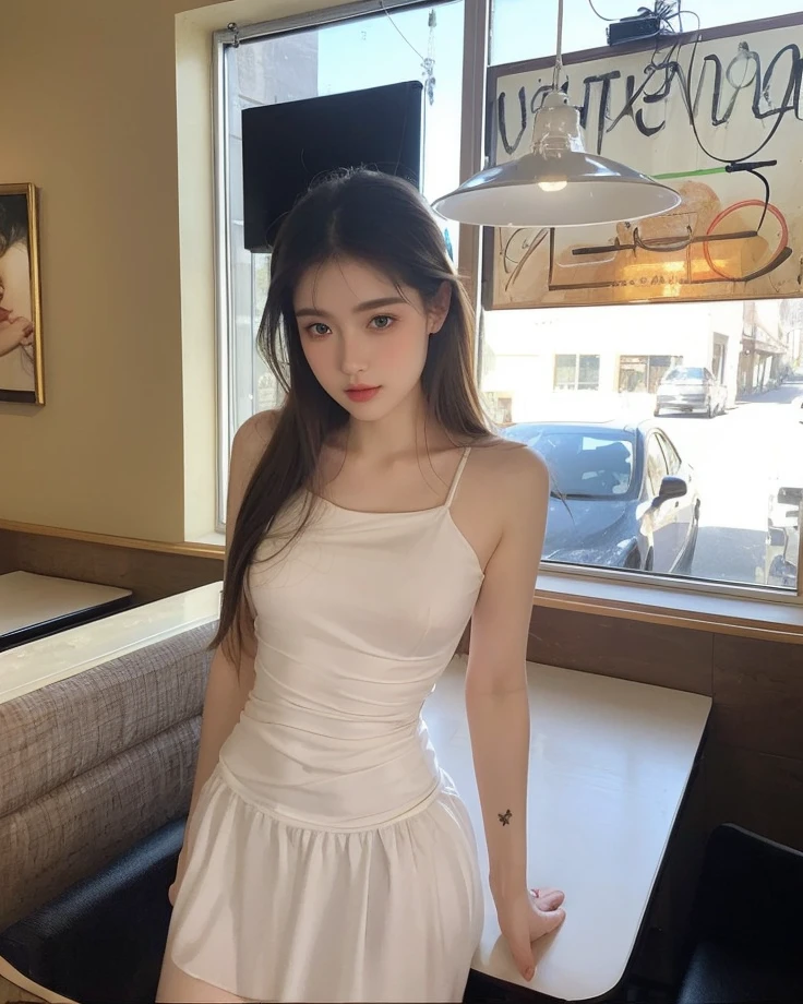 beautiful pale woman, big and beautiful rosy lips, pale skin, detailed eyes, delicate eyebrows, long eyelashes, elegant posture, soft and smooth skin, natural and radiant beauty, feminine charm, dreamy atmosphere, ethereal light, fine details, high resolution and vivid colors, delicate brush strokes, oil painting style, portrait.