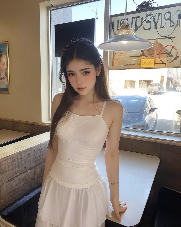 beautiful pale woman , big and beautiful rosy lips, pale skin, detailed eyes, delicate eyebrows, long eyelashes, elegant posture, soft and smooth skin, natural and radiant beauty, feminine charm, dreamy atmosphere, ethereal light, fine details, high resolution and vivid colors, delicate brush strokes, oil painting style, portrait.
