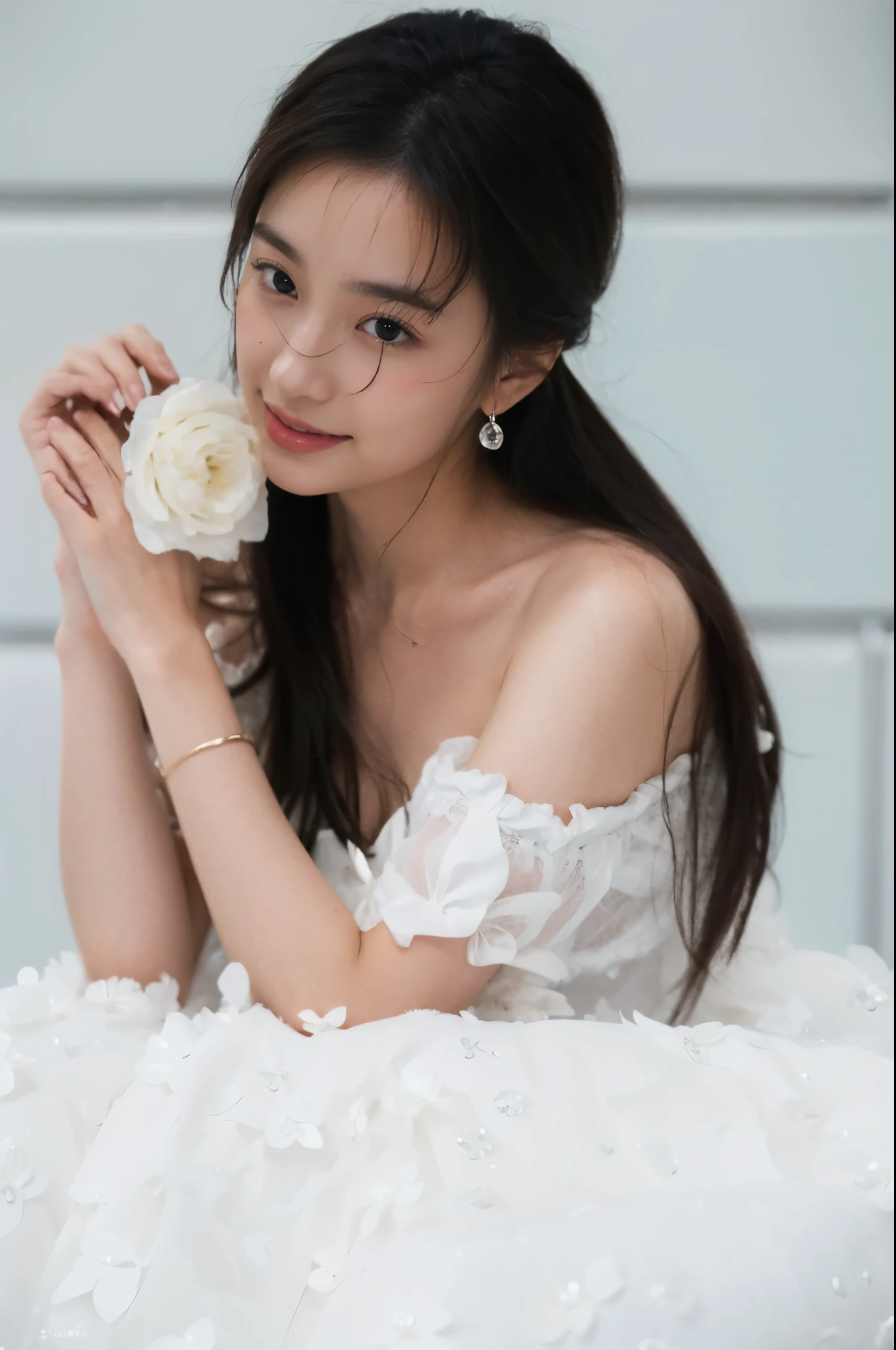(on the table, best quality, realistically, Super detailed, meticulous, high resolution, 8k wallpaper), Close-up portrait of a beautiful woman, Chariada, smiling, light brown messy hair, Perfect dynamic composition, 美丽meticulous的眼睛, Just like the cover of a fashion magazine, on campus