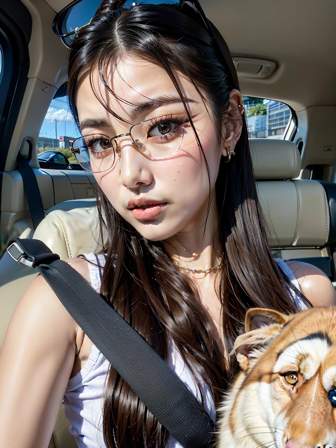 Chica araffe con pelo largo y gafas de sol sosteniendo un perro en un coche., hermosa mujer surcoreana, muchacha coreana, hermosa joven coreana, Jinyoung Shin, jennie rosa negro, heonhwa choe, ulzzang, hermosa joven coreana, jaeyeon nam, bae suzy, pale korean adorable face, gongbi, sha xi, beautiful asian girl