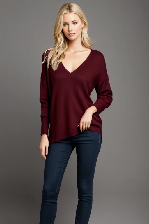 1 girl in there, 23Jahrealt, Allein, lange Haare, Kolossale Titten, den Betrachter ansehen, blondes Haarbl, nackten Schultern, braune Augen, Juwel, full body lesbian, eine Halskette, shortened shoulders, Pullover, realistisch, Ein sexy