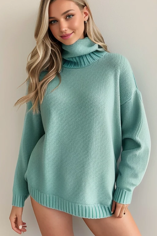 1 girl in there, 23Jahrealt, Allein, lange Haare, Kolossale Titten, den Betrachter ansehen, blondes Haarbl, nackten Schultern, braune Augen, Juwel, full body lesbian, eine Halskette, shortened shoulders, Pullover, realistisch, Ein sexy