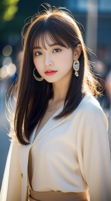 (((32K,very high resolution, high detail, very accurate,傑作girl1))),RAW photo & realistic atmosphere,beautiful dark blue eyes,detailed mouth,glossy lips,fine eyebrows,Soft white skin that shines in every detail,,detailed eyes、Very beautiful eyes with deep blue eyes,detailed lips、very beautiful face,very well-shaped face、lifelike face,glossy beautiful lips,beautiful eyebrows,infinite reality,best design,(Insanely cute sober Japan 17-year-old high school girl,toned body,thighs thighs thighs,thin legs,Beautifully shaped breasts,とても可愛い美girlです,girl:1.5),best natural makeup,japanese id,korean idol,Young sensual idol,Moist eyes,dark beautiful eyes,beautiful butt,beautiful feet,,camel's foot,:1.3),Super high resolution、,natural and realistic face,Backlight,Her pure eyes are too cute,(((photorealism,Take a full body photo))),,reality live action,(Earrings that look fashionable,,necklace,bracelet,gyuru,shiny nail art,Clothes like a girl,,Girlish clothes,,Dress up elegantly and cutely,Tailored jacket,Ruffled Inner Blouse Beautiful Draped Skirt,Beautiful fashionable girl with little exposure,Light Brown Fluffy Perm Medium Hair,solo,upon,chew a little,Full body Esbian:1.7),Night in Shibuya(turned around:1.5)