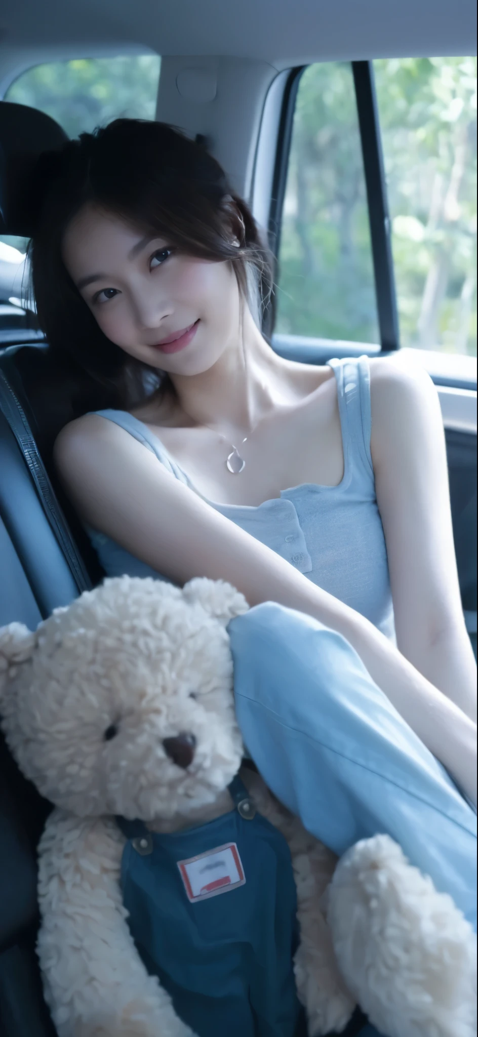((Masterpiece, Top image quality, high resolution、solo、small 、sleeveless on land、track and field athlete、high ponytail hairstyle、Not wearing、Whole BodyEsbian、a smile、smile slightly、Tekatka skin、shiny skin))(on the table, best quality, realistically, Super detailed, meticulous, high resolution, 8k wallpaper), Close-up portrait of a beautiful woman, Chariada, smiling, light brown messy hair, Perfect dynamic composition, 美丽meticulous的眼睛, Just like the cover of a fashion magazine, on campus