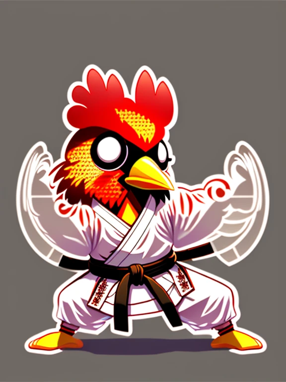 a cartoon of a CHICKEN WEARING karate KIMONO transparent background