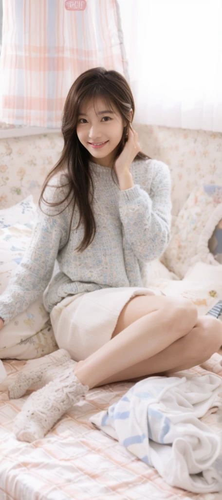 ((Masterpiece, Top image quality, high resolution、solo、small 、sleeveless on land、track and field athlete、high ponytail hairstyle、Not wearing、Whole BodyEsbian、a smile、smile slightly、Tekatka skin、shiny skin))(on the table, best quality, realistically, Super detailed, meticulous, high resolution, 8k wallpaper), Close-up portrait of a beautiful woman, Chariada, smiling, light brown messy hair, Perfect dynamic composition, 美丽meticulous的眼睛, Just like the cover of a fashion magazine, on campus