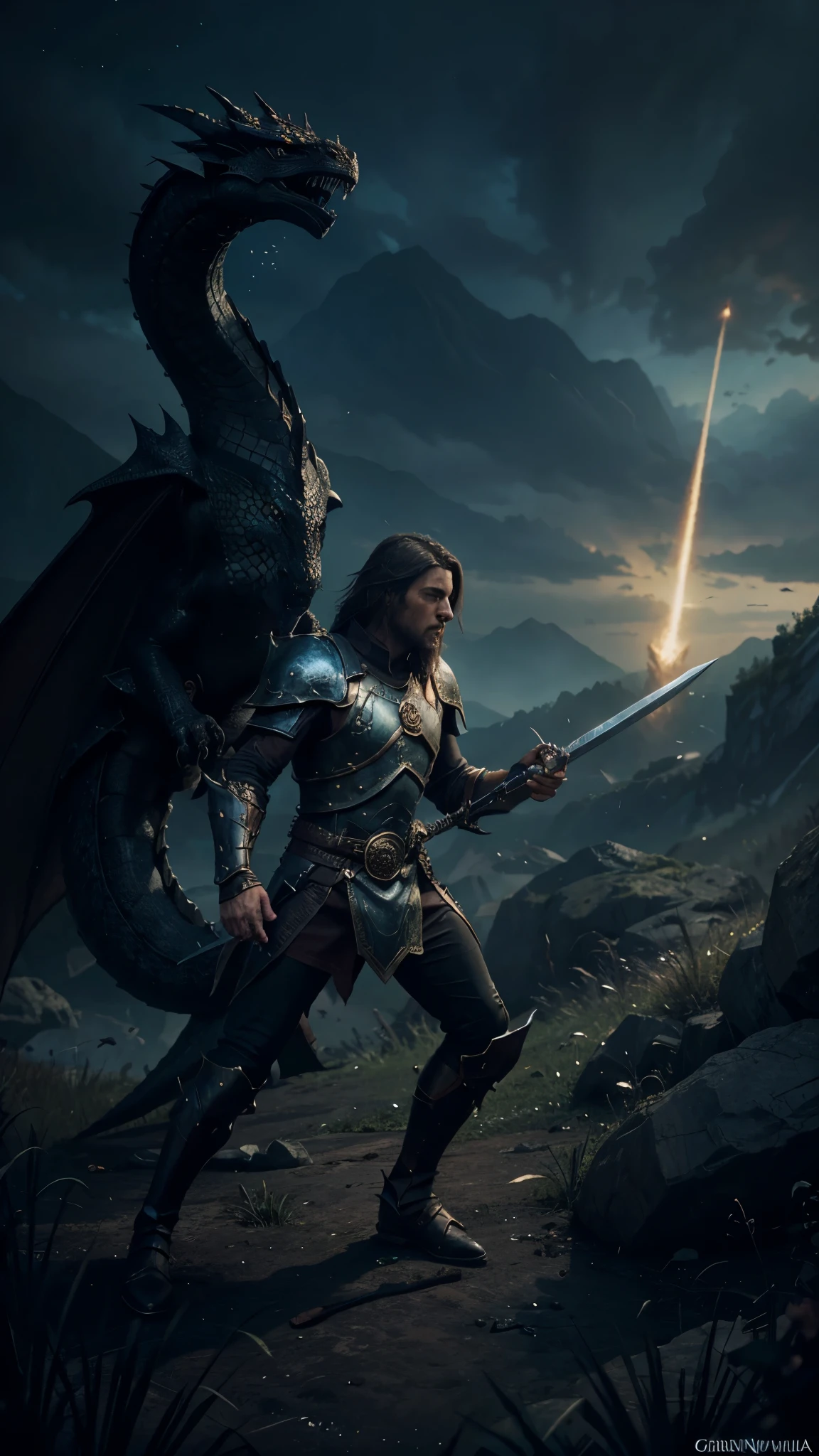 a man holding a sword in front of a dragon, 4k fantasy art, epic fantasy art style hd, dragon knight, epic fantasy game art, epic fantasy digital art style, guildwar artwork, epic fantasy art style, 8k fantasy art, epic fantasy style art, epic fantasy artwork, fantasy game art, epic fantasy art, high quality fantasy art, epic fantasy illustration
