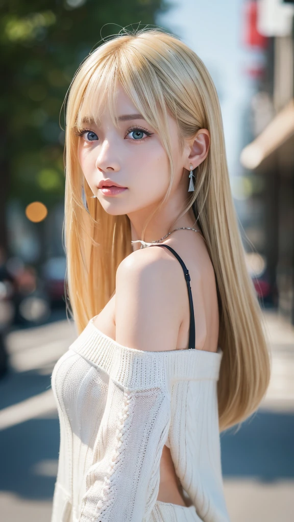 masterpiece, ultra detailed, sharp focus, photorealistic, raw photo, wide view, spot lighting, depth of field, bokeh,
BREAK
young cute 1girl, (bangs, blonde hair, fblue eyes), air skin, shiny skin, glamorous, voluptuous, tight_black_turtleneck_sweater, in the city, day, intense closeup shot, side chest closeup shot:1.5, from side,