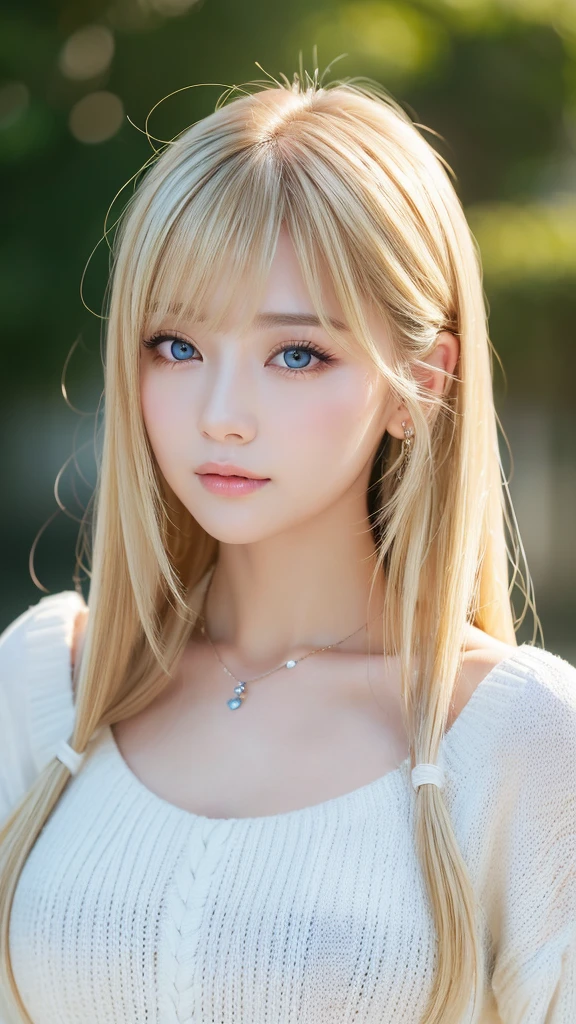 high quality、最high quality、photorealistic、Raw photo、real、超real8K CG、Super detailed、High resolution、masterpiece、1 girl、super long hair、bright blonde hair、light blue eyes、detailed face and eyes、Close-up、intricate details、detailed texture、details、details、cheek gloss highlight
((最high quality、8k、masterpiece、sharp focus、35mm lens、f / 0.8、Amazingly beautiful and perfect figure:1.4))、side light、((Natural Medium Breasted))、(white shoulder knit sweater:1.2)、(street background:1.2)、necklace、Highly detailed face and skin texture:1.2、Detailed black eyes:1.2、Super detailedな肌、shiny white skin:1.2、blush、Beautiful detailed makeup:1.2、High-fidelity bangs、Bright light blonde long random hairstyle、 from below、view viewer