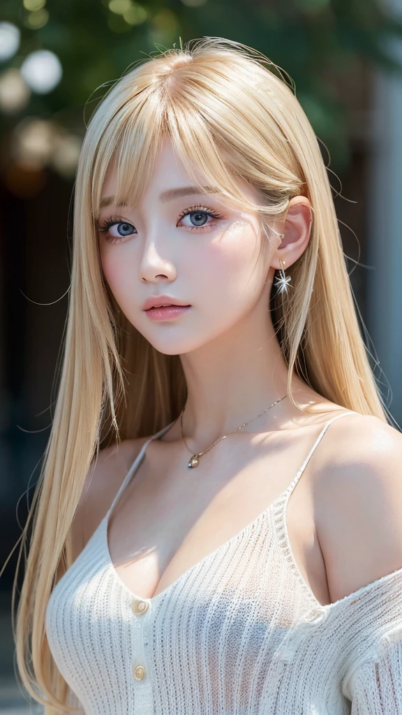 high quality、最high quality、photorealistic、Raw photo、real、超real8K CG、Super detailed、High resolution、masterpiece、1 girl、super long hair、bright blonde hair、light blue eyes、detailed face and eyes、Close-up、intricate details、detailed texture、details、details、cheek gloss highlight
((最high quality、8k、masterpiece、sharp focus、35mm lens、f / 0.8、Amazingly beautiful and perfect figure:1.4))、side light、((Natural Medium Breasted))、(white shoulder knit sweater:1.2)、(street background:1.2)、necklace、Highly detailed face and skin texture:1.2、Detailed black eyes:1.2、Super detailedな肌、shiny white skin:1.2、blush、Beautiful detailed makeup:1.2、High-fidelity bangs、Bright light blonde long random hairstyle、 from below、view viewer