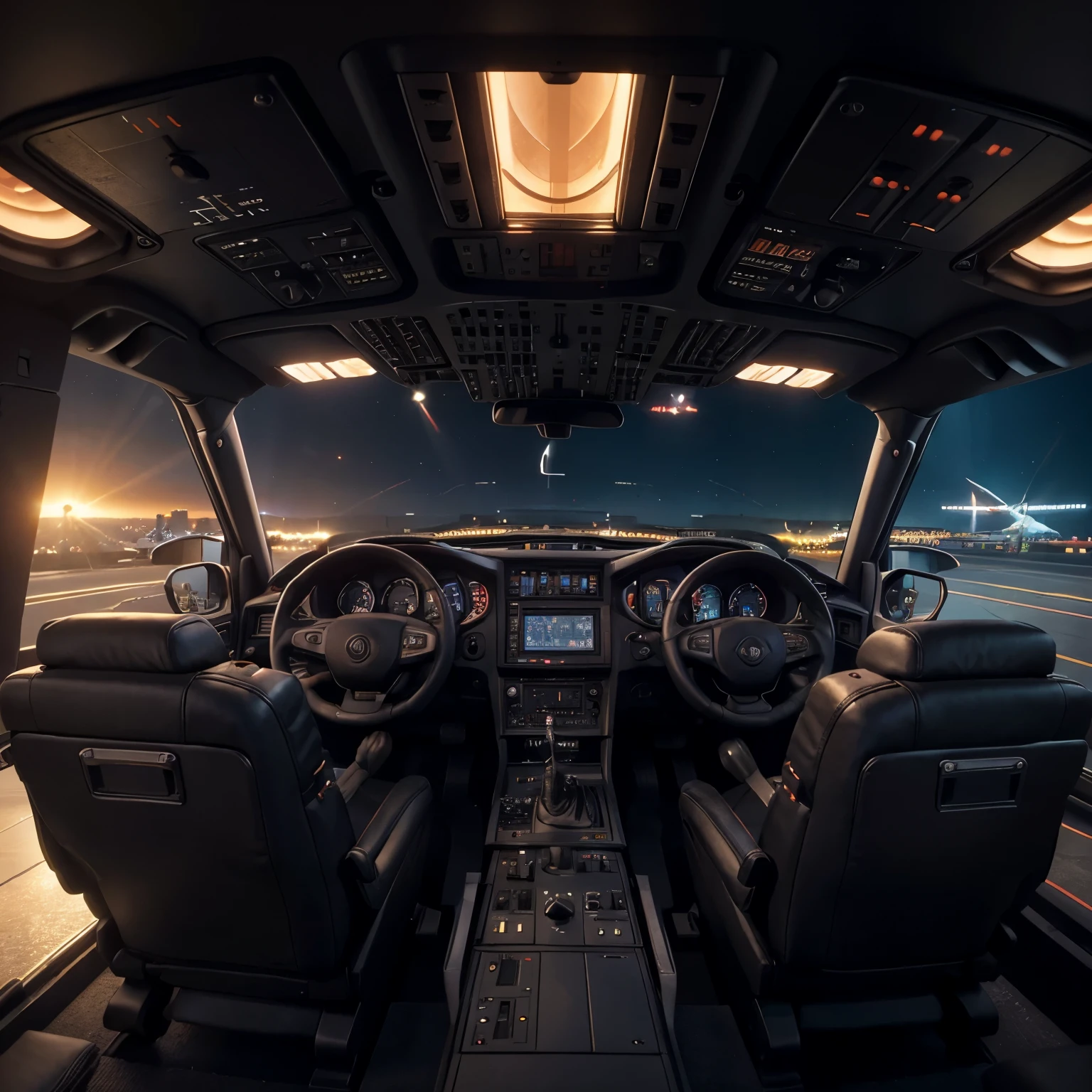2 pilotes d'avion, cockpit, studio d'enregistrement, casino, las Vegas, complexe et détaillé, éclairage numérique, dégradé de coucher de soleil, Tendance ArtStation HQ, rendu d&#39;octane, Unreal Engine 4 MDJRNY-V4 style