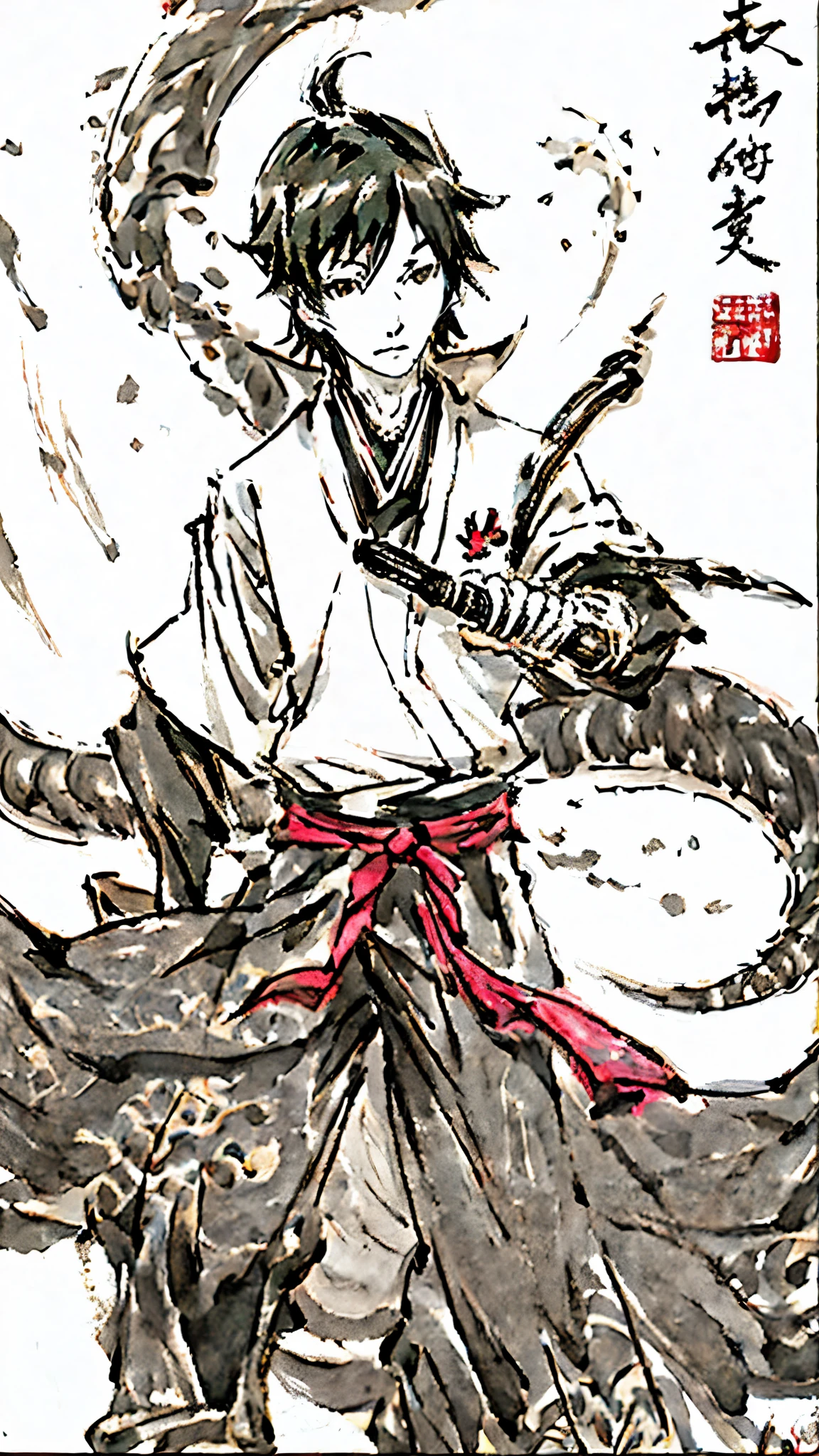 年賀Ink painting for postcardsのドラゴン、Ink painting for postcards、black and white ink painting、intelligent dragon、