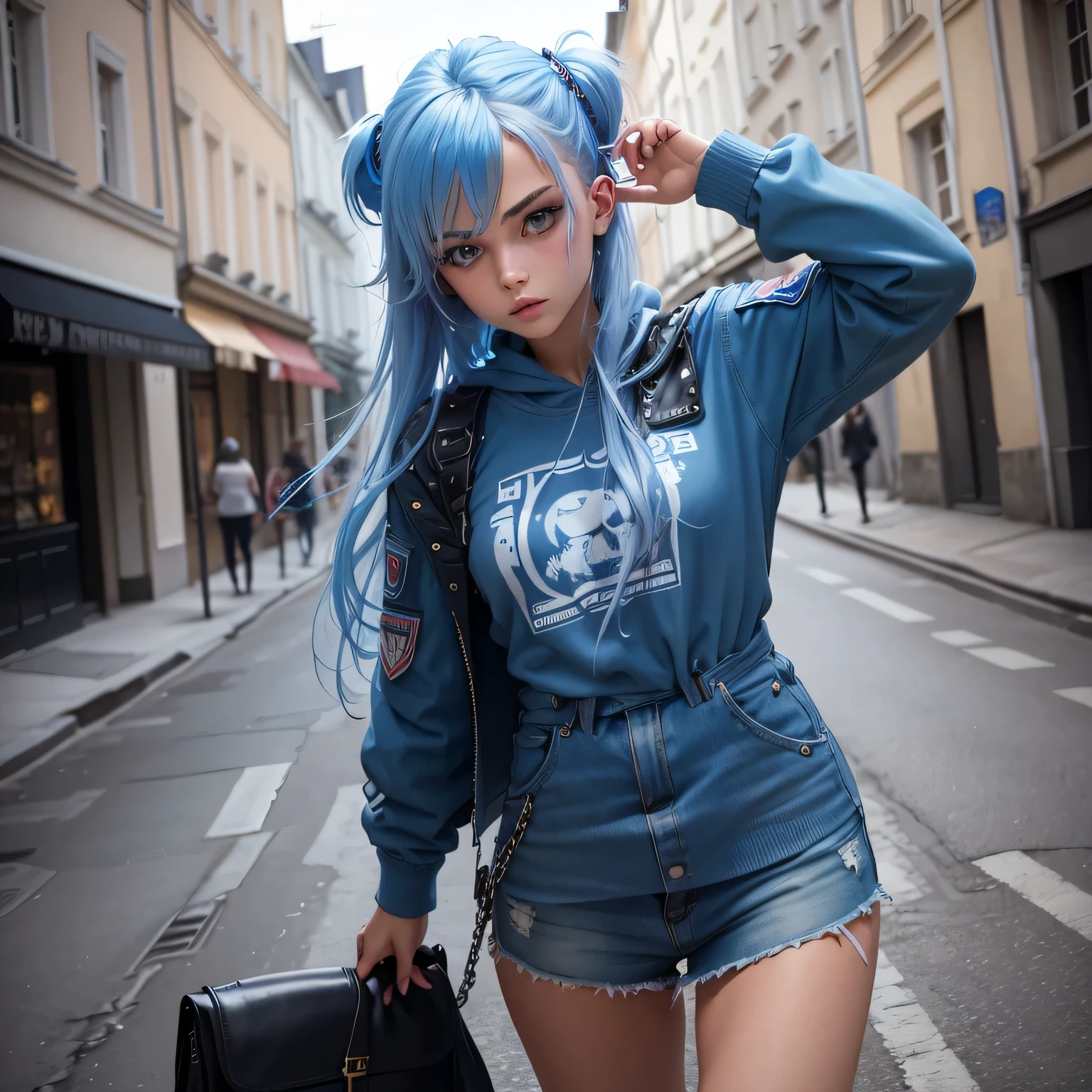 fille russe cheveux clairs bleus rebelle, ultra réaliste
