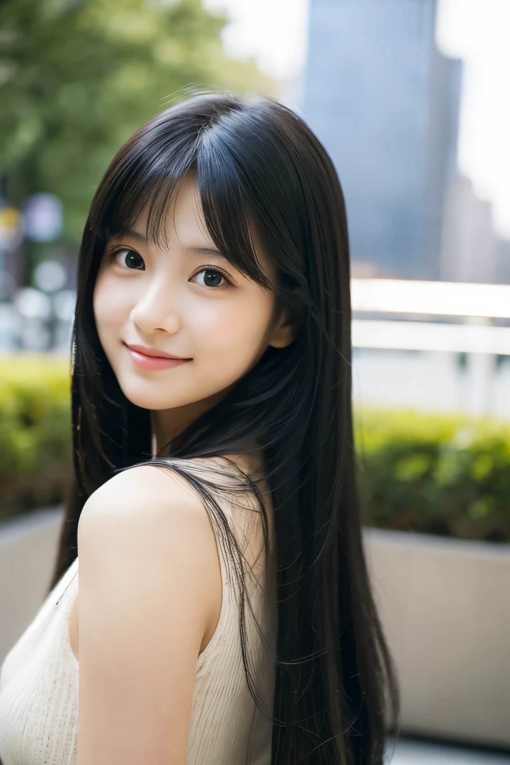A close up of a woman with long black hair posing for a picture - SeaArt AI