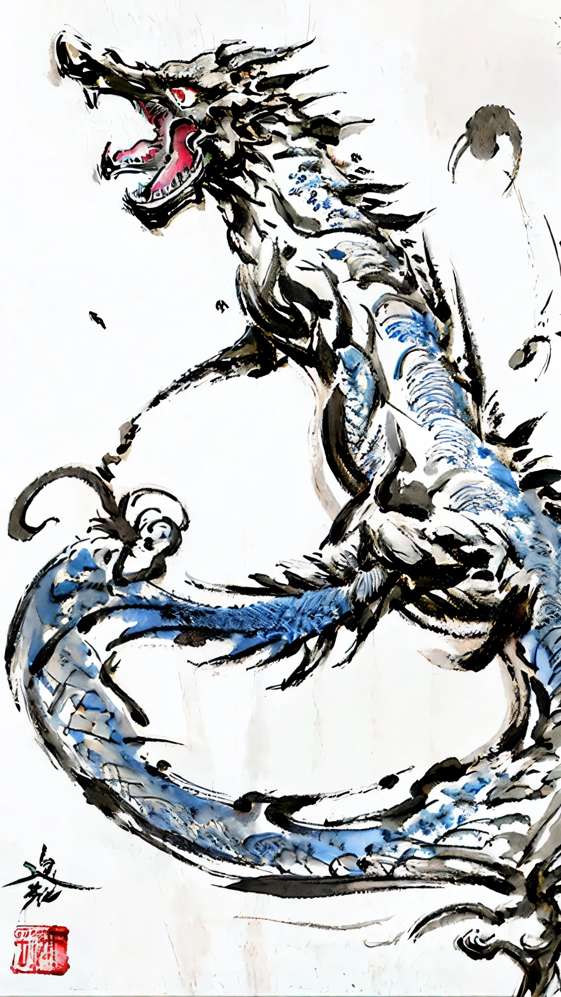 ink painting dragon、black and white divine dragon、black and white ink painting、dragon ink painting、Divine dragon ink painting、