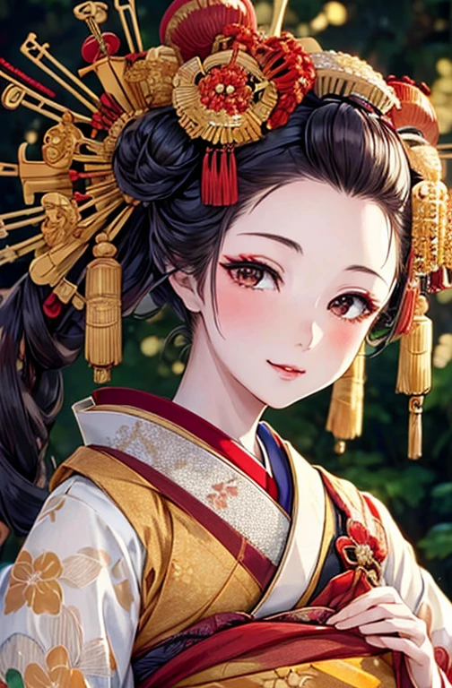 {{{{masterpiece}}}}, {{{super detailed}}}, {{{High resolution}}}, {{excellent ???????}}, (((highest quality))), ((very delicate and beautiful)), {{very detailed and delicate}}, {8k cg wallpaper}, {{figure}}, Hairpin:1.4, Bokeh, (color difference:1.22), (1 girl:1),Oiran, Hiten 1,