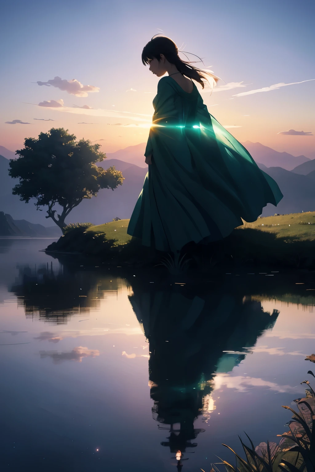 An ethereal scene of boundless hope and freedom in a utopian world, where dreams become reality and war and pain are but distant memories. This serene, idyllic setting is depicted in a luminous, dreamlike manner, reminiscent of the works of Zdzisław Beksiński, Yayoi Kusama, and Makoto Shinkai. The background radiates a vibrant, otherworldly glow, reflecting the limitless potential of this harmonious realm. In the foreground, an optimistic figure, bathed in the golden light, gazes off into the horizon, signifying the limitless possibilities that lie ahead. This surreal, captivating illustration el