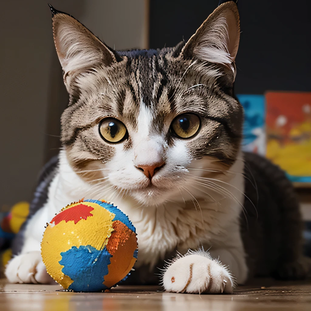 cat is playing with toys cute abstract paintings pop
