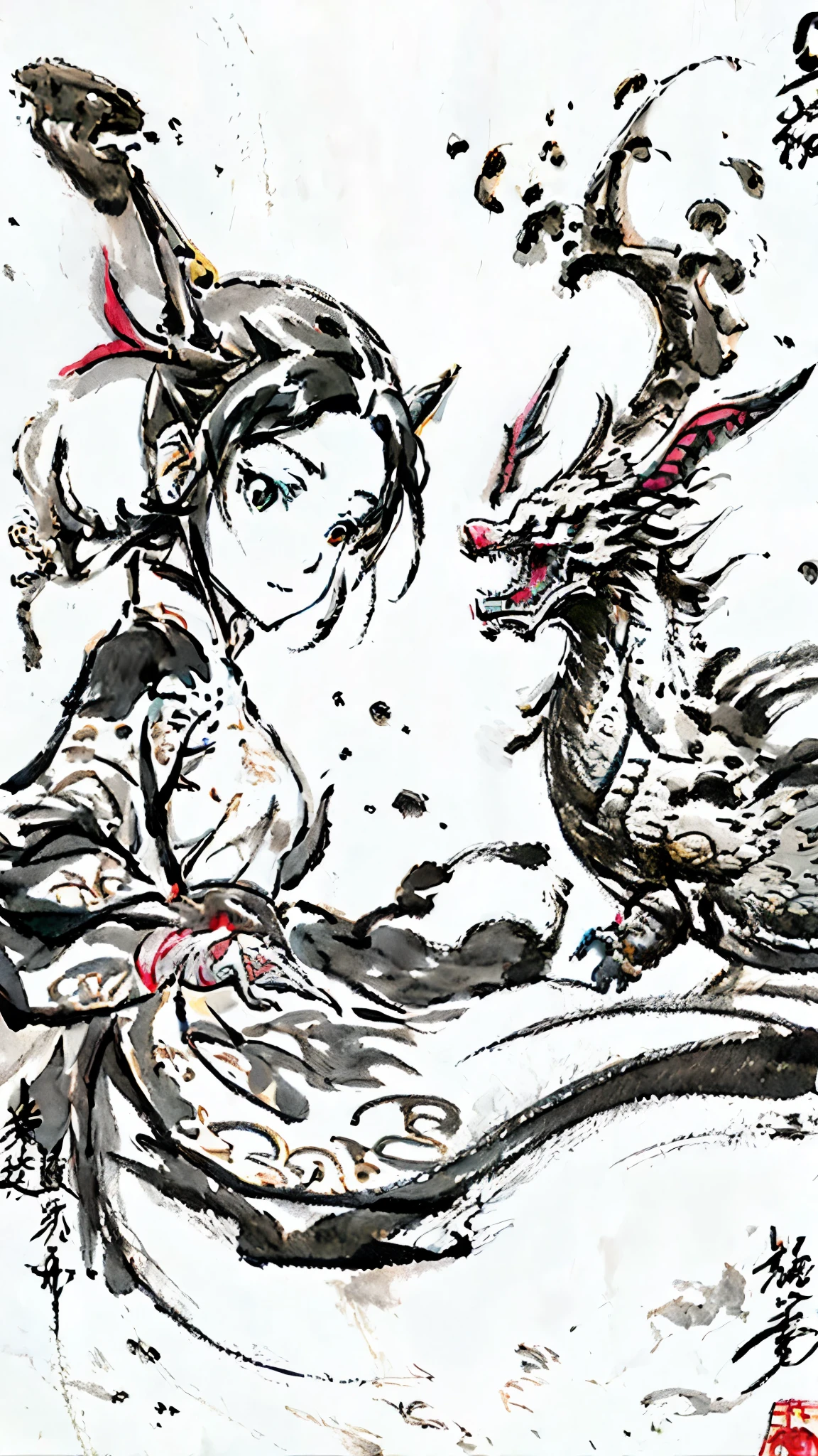 ink painting dragon、black and white divine dragon、black and white ink painting、dragon ink painting、Divine dragon ink painting、no people are depicted、Ink painting of divine dragon only、