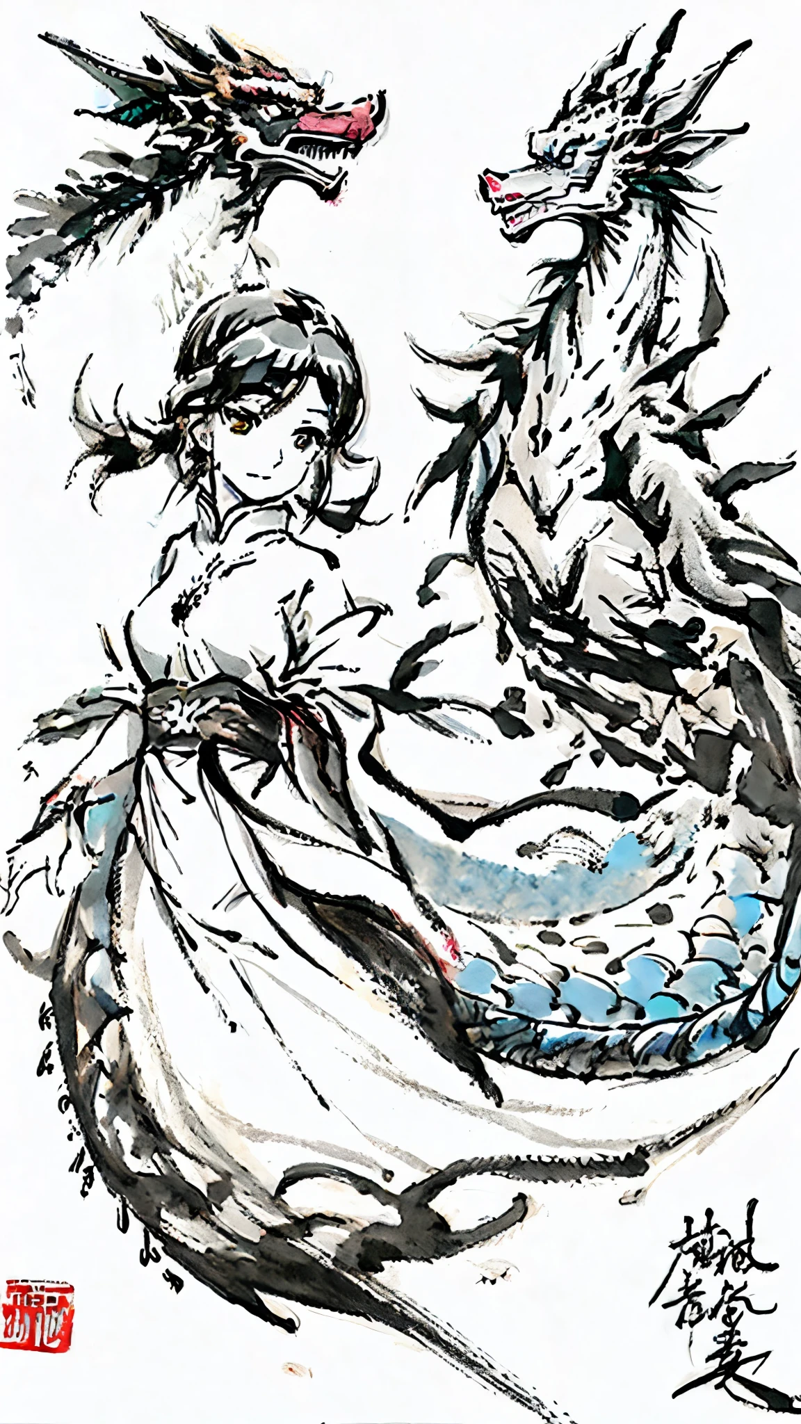 ink painting dragon、black and white divine dragon、black and white ink painting、dragon ink painting、Divine dragon ink painting、no people are depicted、Ink painting of divine dragon only、