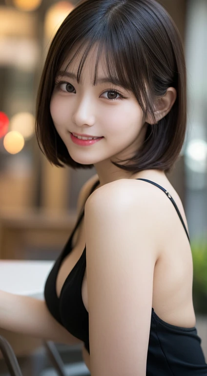 table top, highest quality, figure, super detailed, finely, High resolution, 8k wallpaper, 完璧なダイナミックな構figure, beautiful and fine eyes,short bob hair,small breasts natural color lip, bold sexy pose,smile,Shibuya Ward、20 year old girl、cute、Subject looking at sexy pose on camera,sculpture model pose