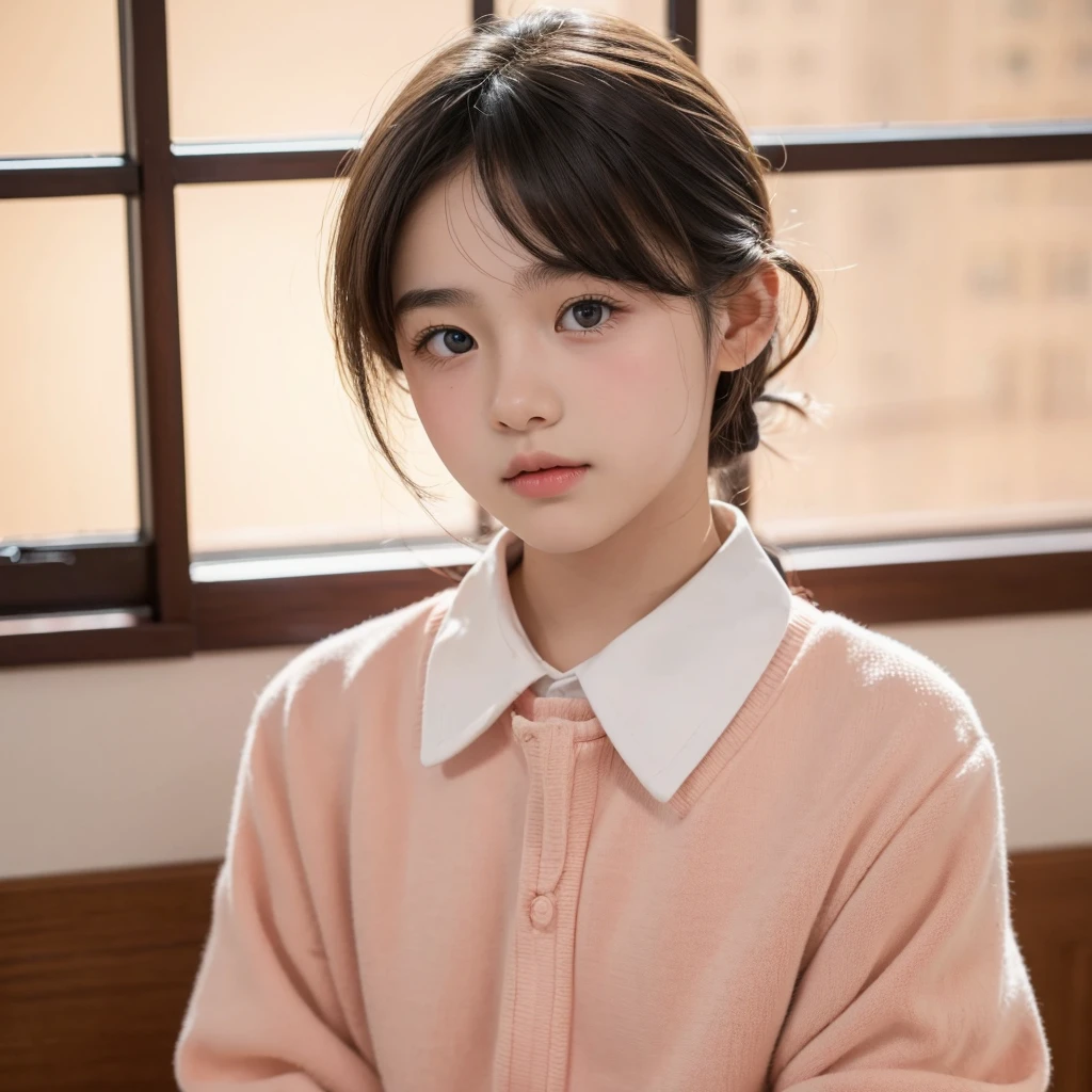 A 15-year-old boy,Oval face,peach blossom eyes,Wear a school uniform。