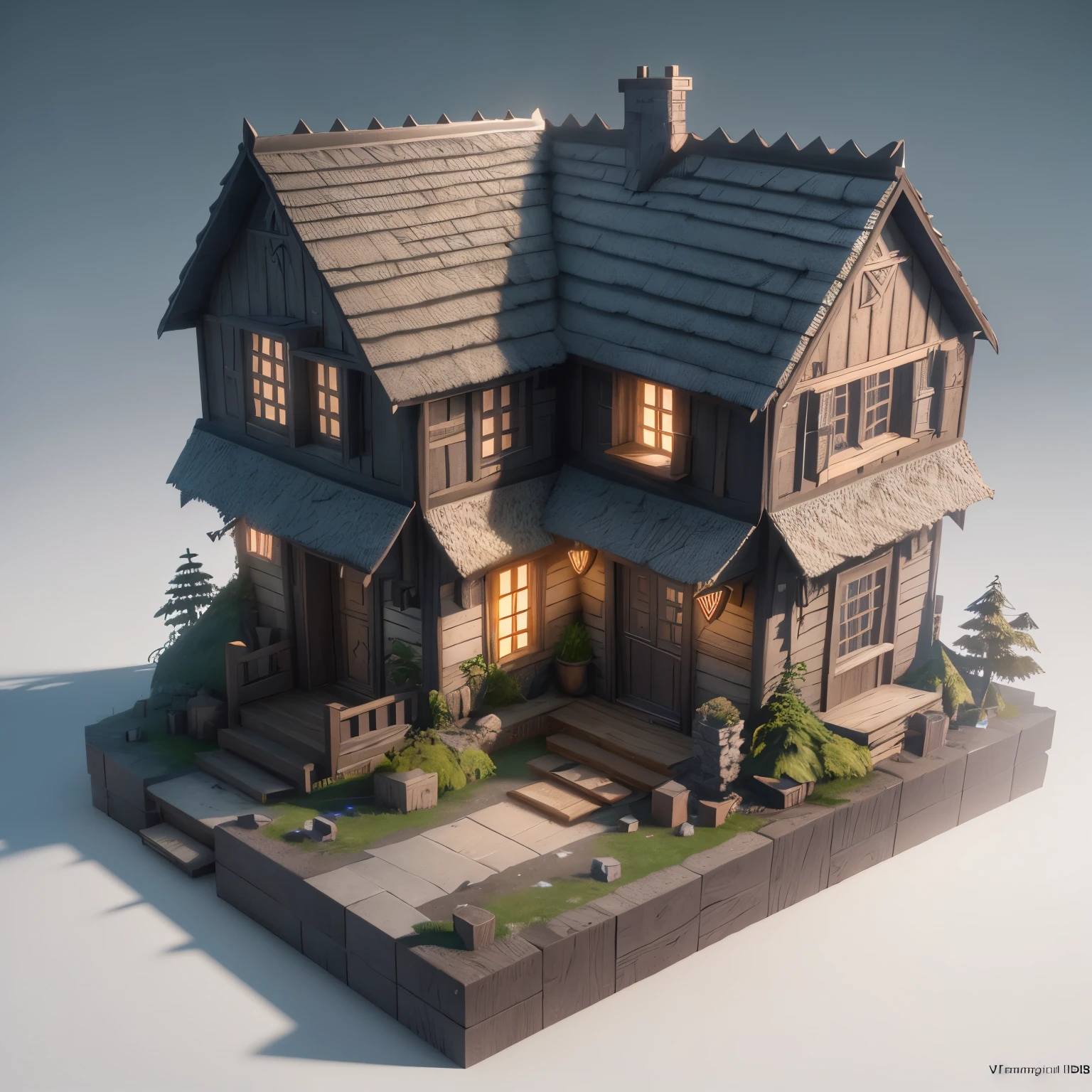 isometric perspective,white background,3D Render,realistic style,Magic Wizards house,Vray rendering,Art station, High quality, ultra-high definition details,concept design,monomer building,cinematic light, very high definition, high details, 8k, hyper realistic, high detail, Cinematic, 35mm lens, f/ 1. 8, global illumination,realistic lighting,Unreal Engine rendering,Substance 3D, Octane rendering,(hdr:1.3)