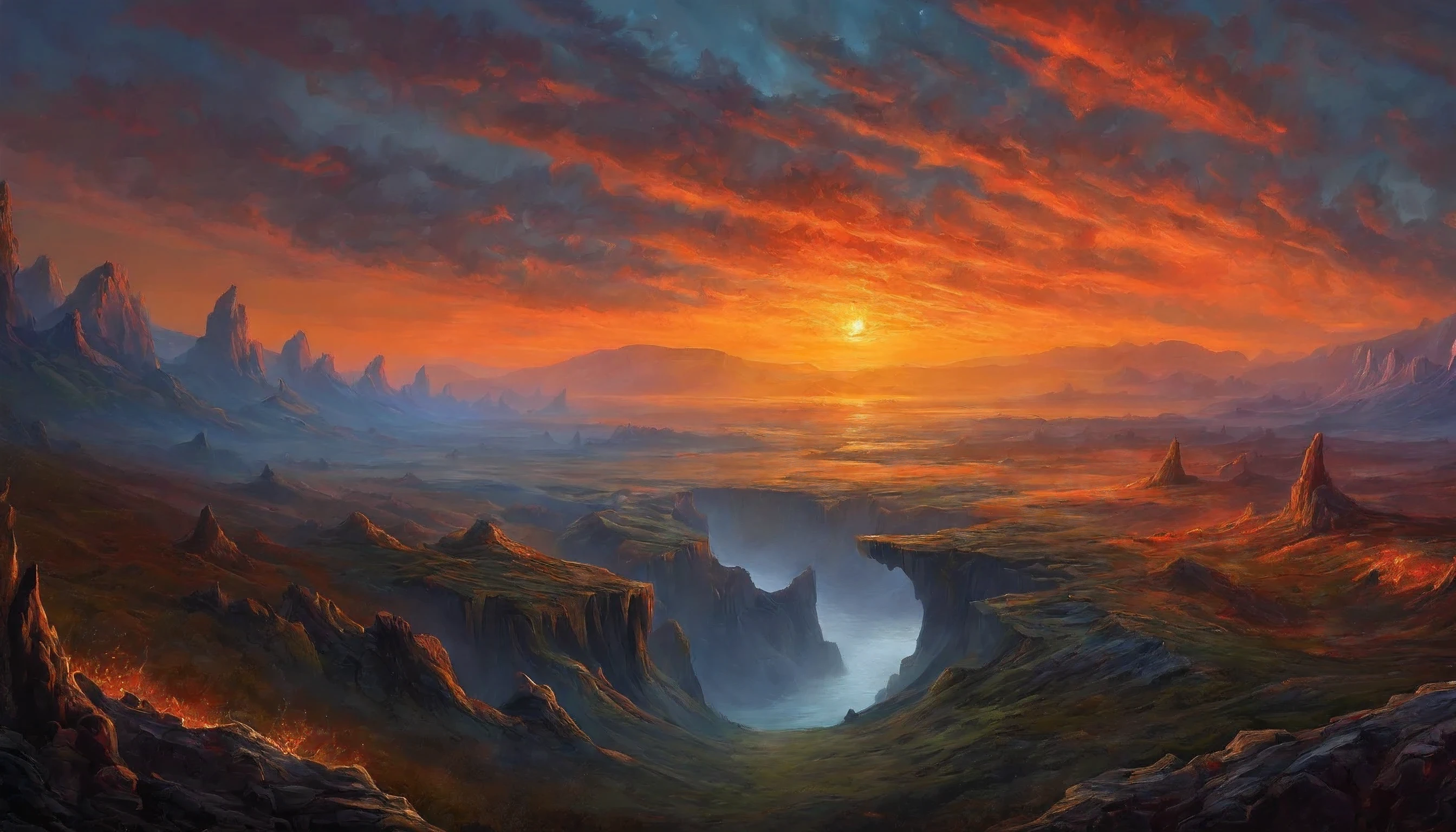 A beautiful Earth full of water and lava, complicated, masterpiece, expert, Very detailed, 4K, Work, frame, center, symmetry, , complicated, Volumetric lighting, beautiful, rich dark masterpiece, sharp focus, Super detailed, The style of Dan Mumford and Mark Simonetti, Astrophotography--Automatic