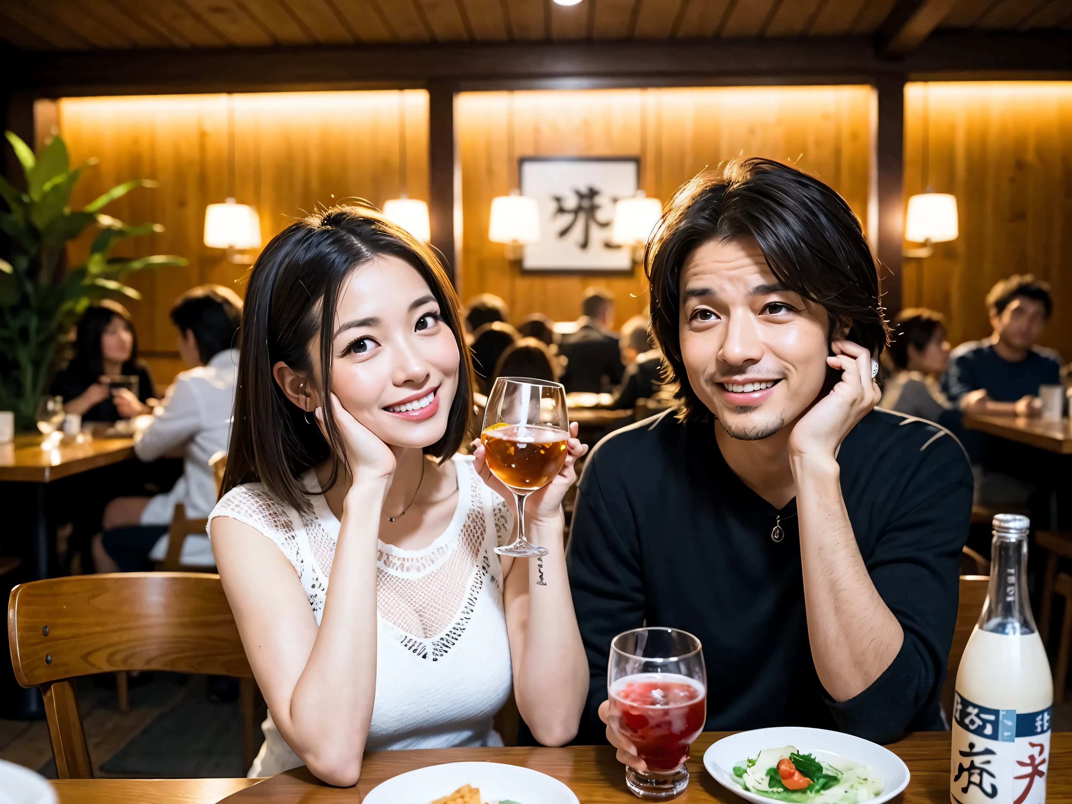 Detailed images that look like they were taken with a high-end camera、party、couple、banquet、Japanese sake、Shochu、hot sake、Japanese sakeファン、I love Japanese sake、because I&#39;thin、Women who drink alcohol、36 years old、38 years old、Colombia、Brazilian、Japanese、Dutch、German、Portuguese、Belgian、chiri、American、french、Spaniard、Italian、Indian、Englishman、Cut your hair short、brown hair、beautiful woman with glasses and cup、Japanese sakeグラスとワイングラスには清酒が入っています.、720m of Japanese sake、1.You can also see the 8L sake bottle...、There is also Choshi、adult woman in her 30s、Have a nice smile while enjoying a drink.、The location is a hotel restaurant..、You can see the beautiful night view of the city outside the window..、The floor is the 1st floor、In the background you can see a man and a woman enjoying alcohol...。