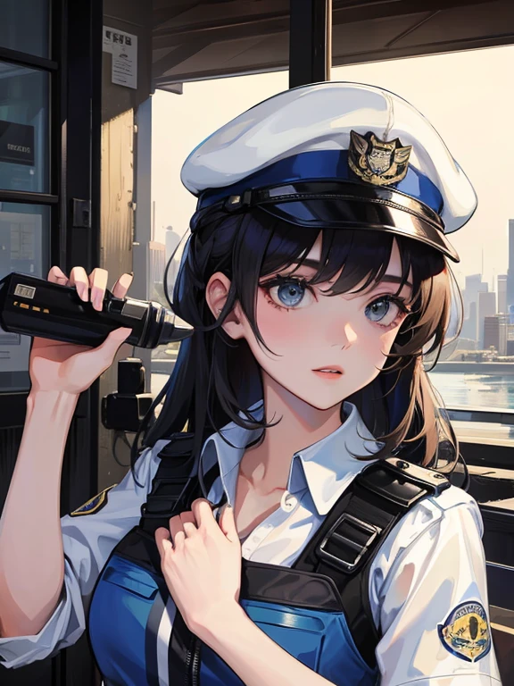 1girl, police uniform, best quality, high quality, absurdres, ultra-detailed, high resolution