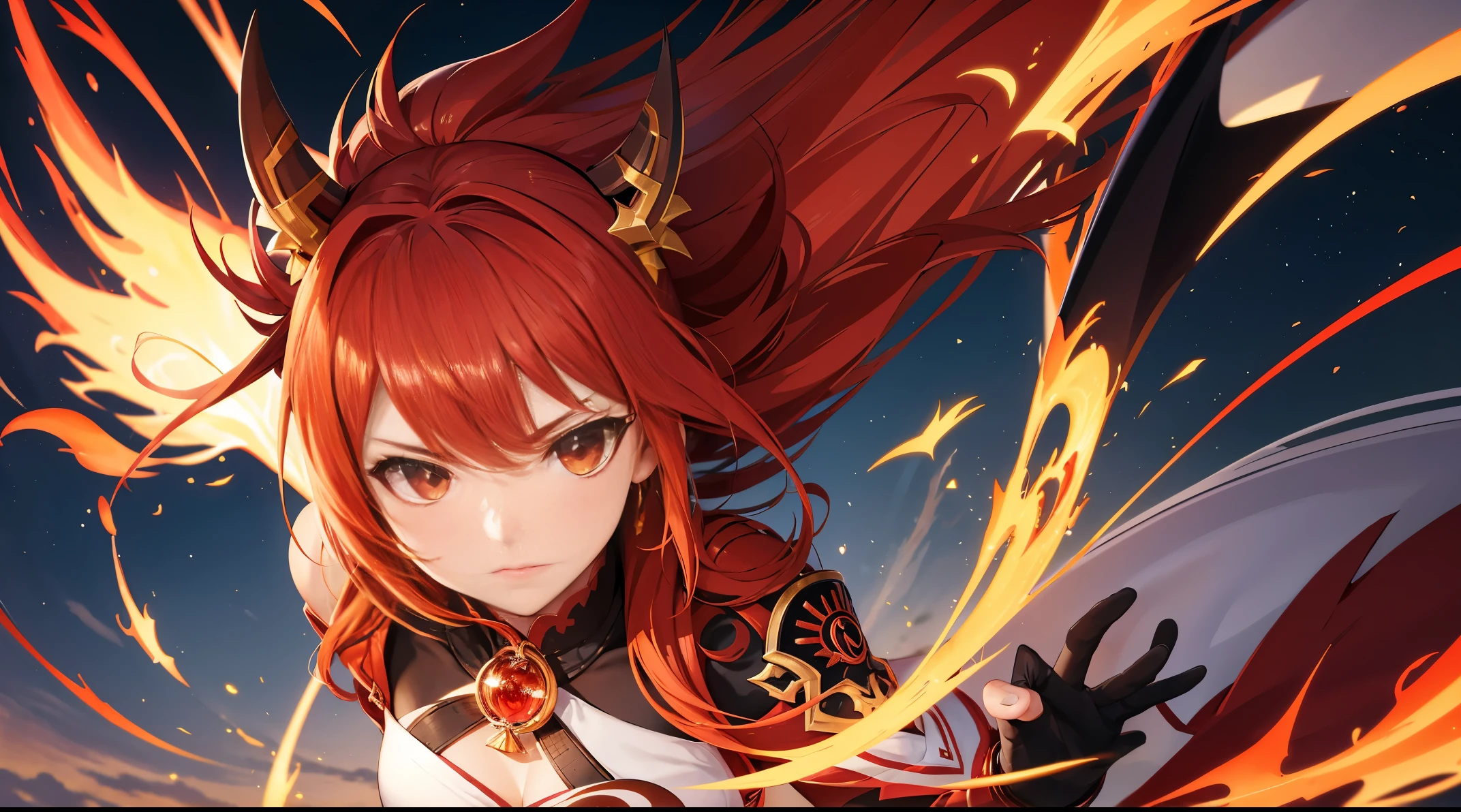 Murata Himeko, Genshin Impact, fire dragon, Cabelos Flamejantes, Dragoa de Fogo, Natlan, Genshin
