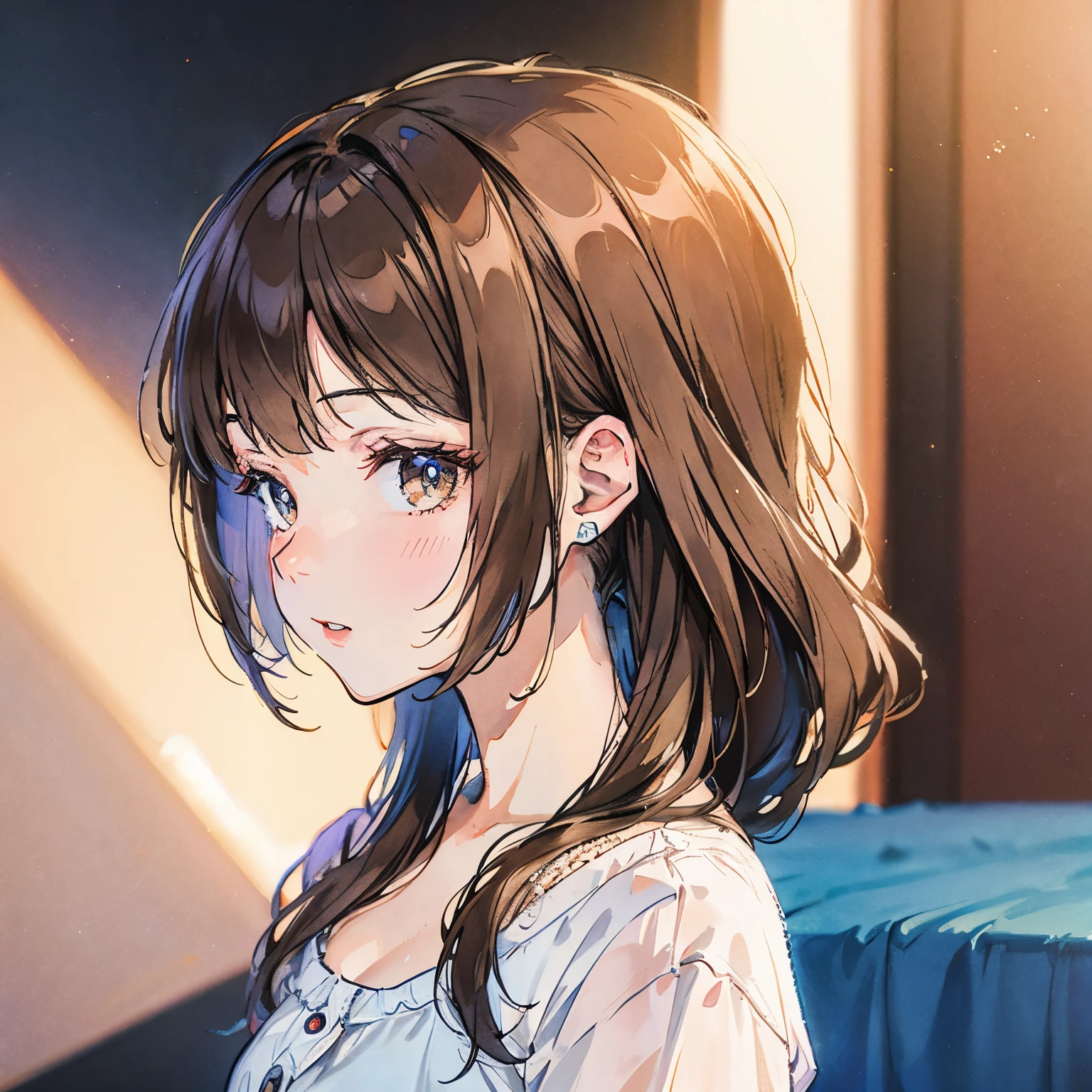long brown hair、cute、profile