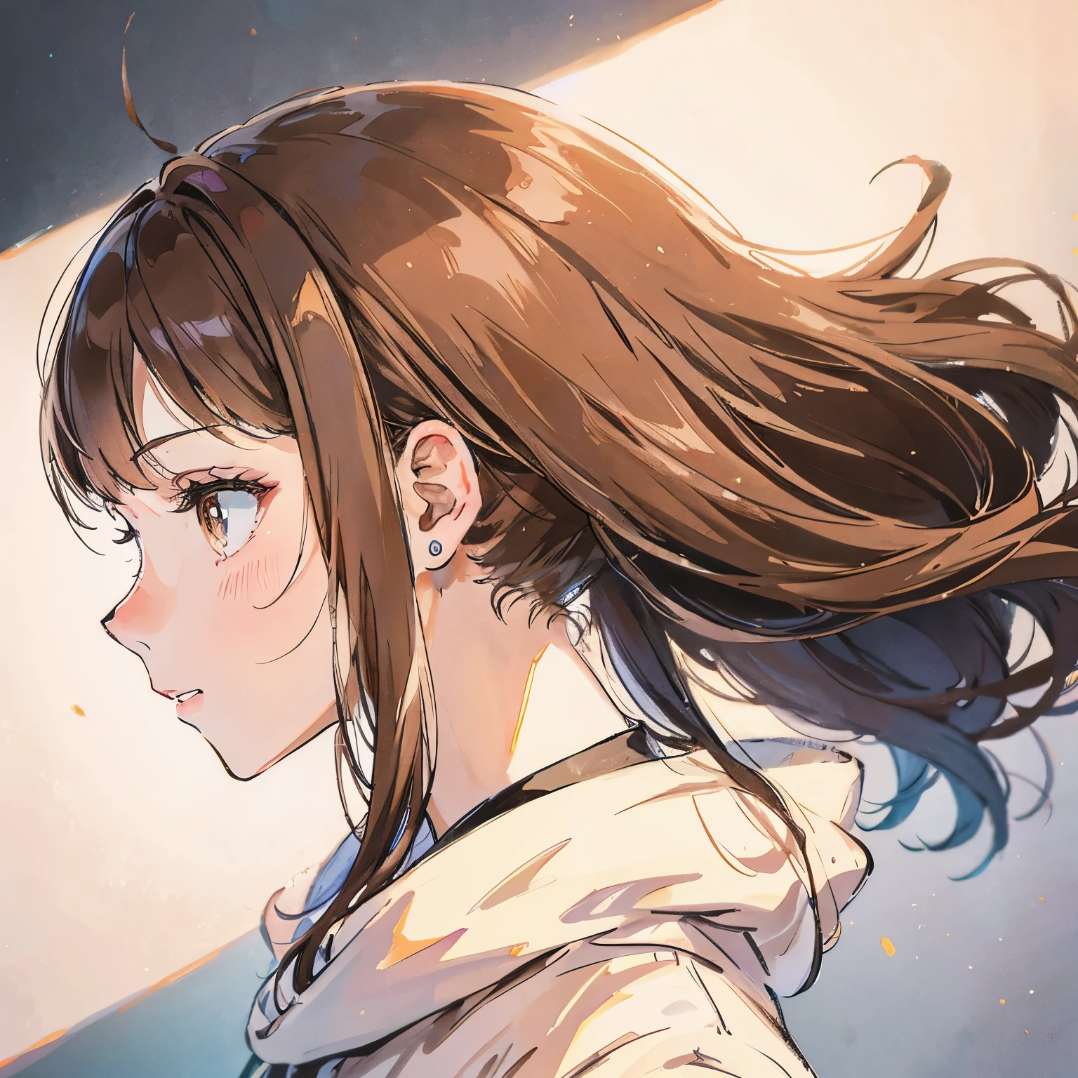 long brown hair、cute、profile