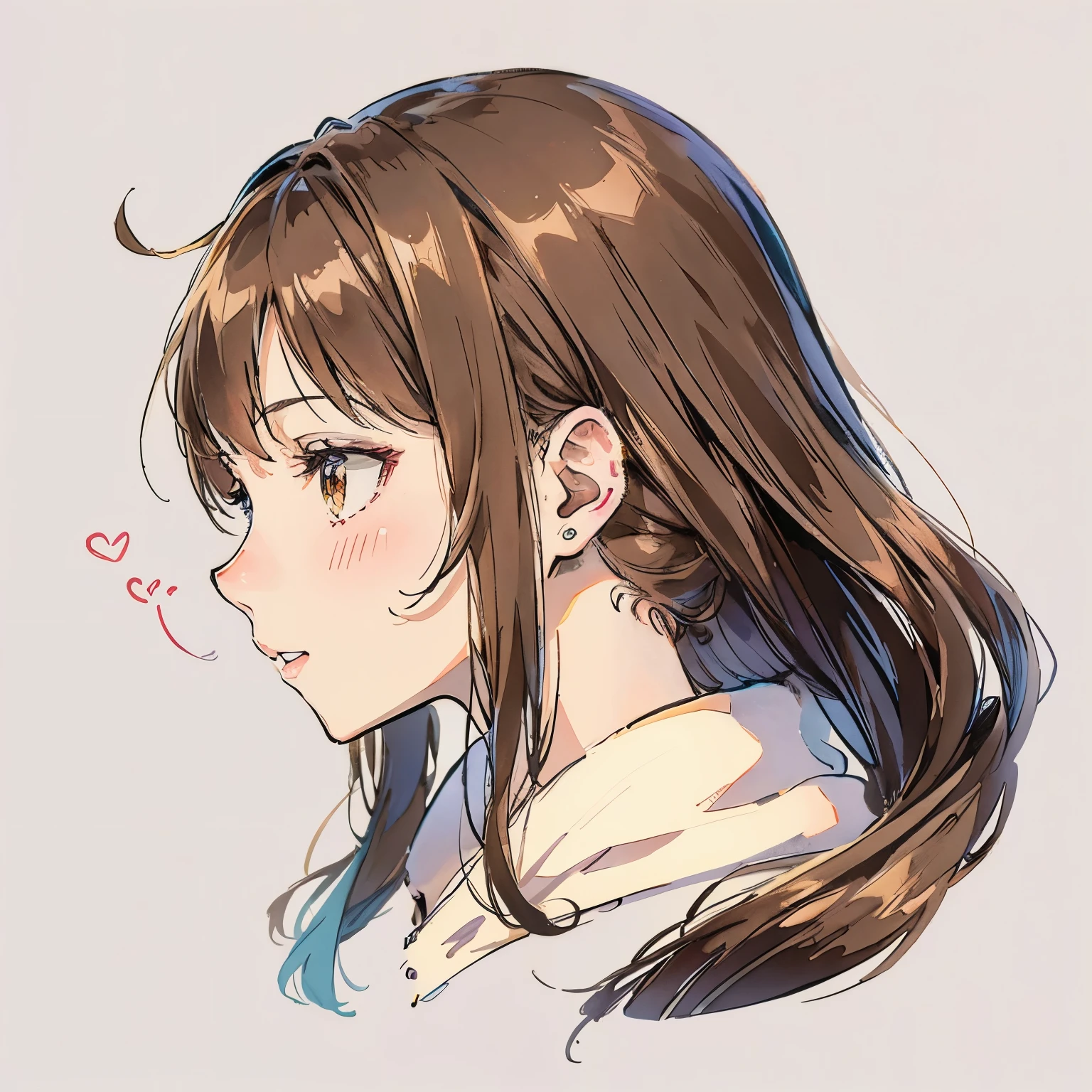 long brown hair、cute、profile