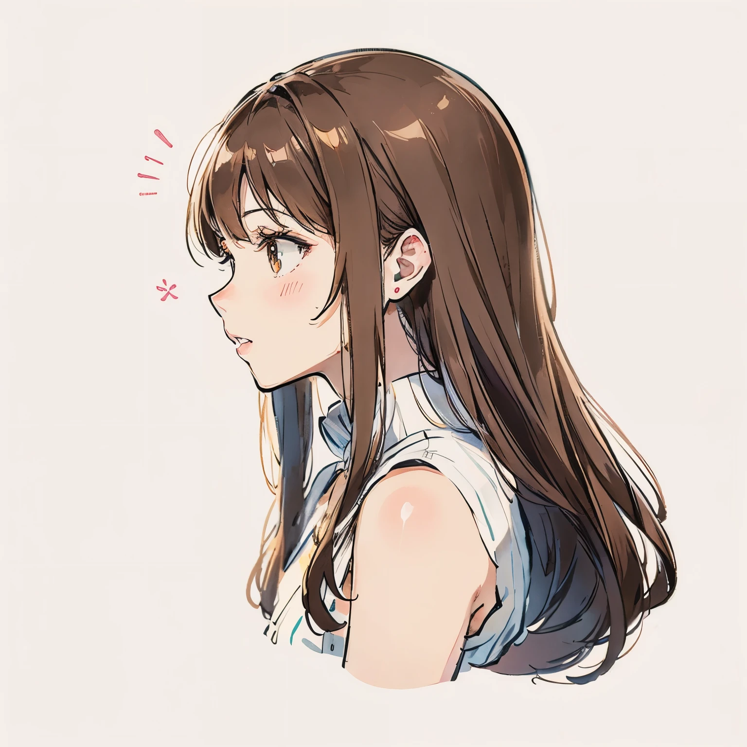 long brown hair、cute、profile