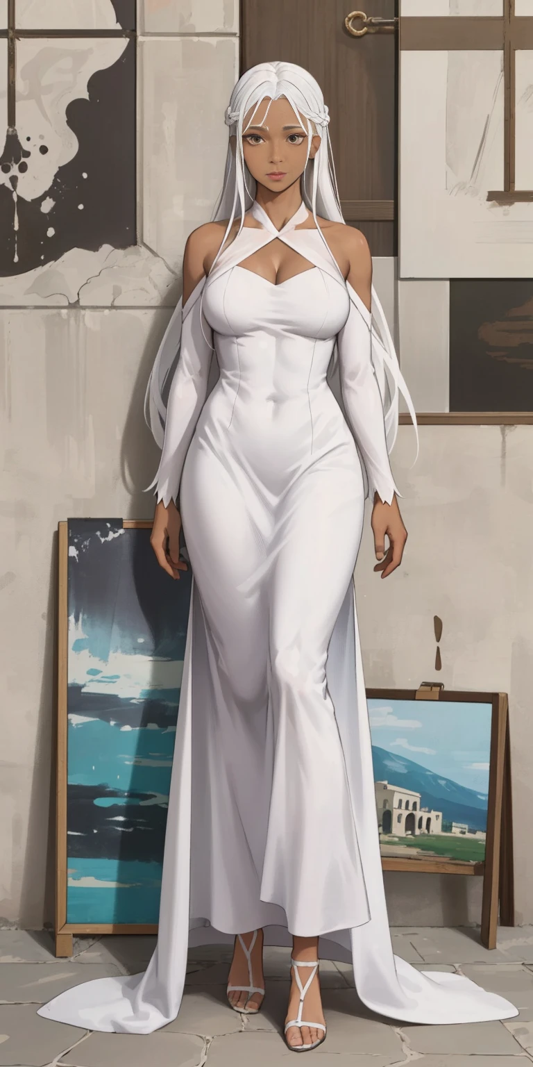 living Dead, living dead , living dead girl , short hair , ripped long dress , living dead girl , whole body , living dead , Long torn white dress , Long and wide dress , at night , torn dress , living dead features , sexual body , sexual , unfocused gaze, She stands directly in front of the viewer., with hands down