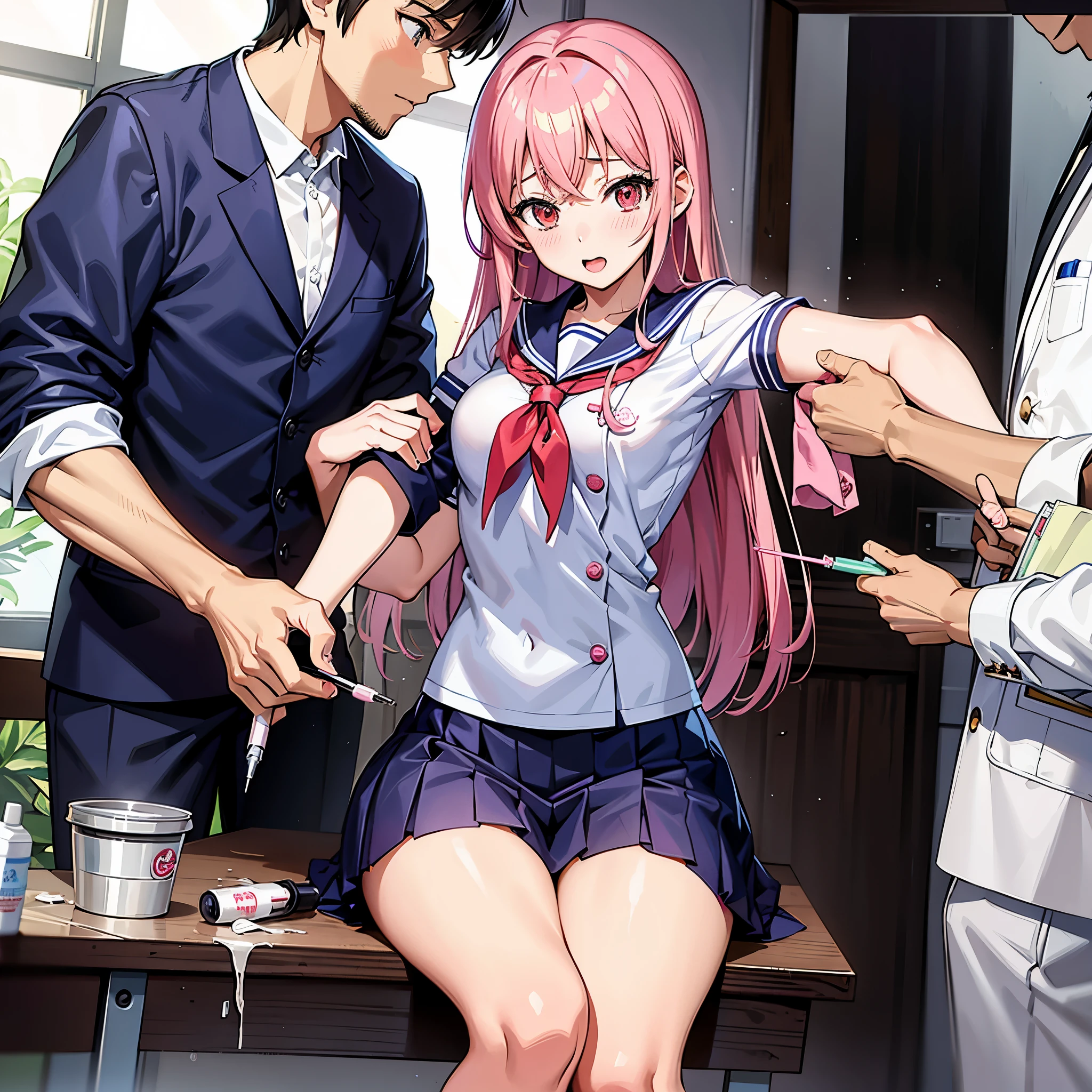 Anime character has his hair styled by a woman, a hyperreal high school girl, hyperreal high school girl, gapmoe yandere, yandere, seductive anime girl, Smooth anime CG art, real high school girl, Doki Doki Literature Club, [ 4K digital art ]!!, beautiful anime high school girl, holding a syringe!!, realistic anime