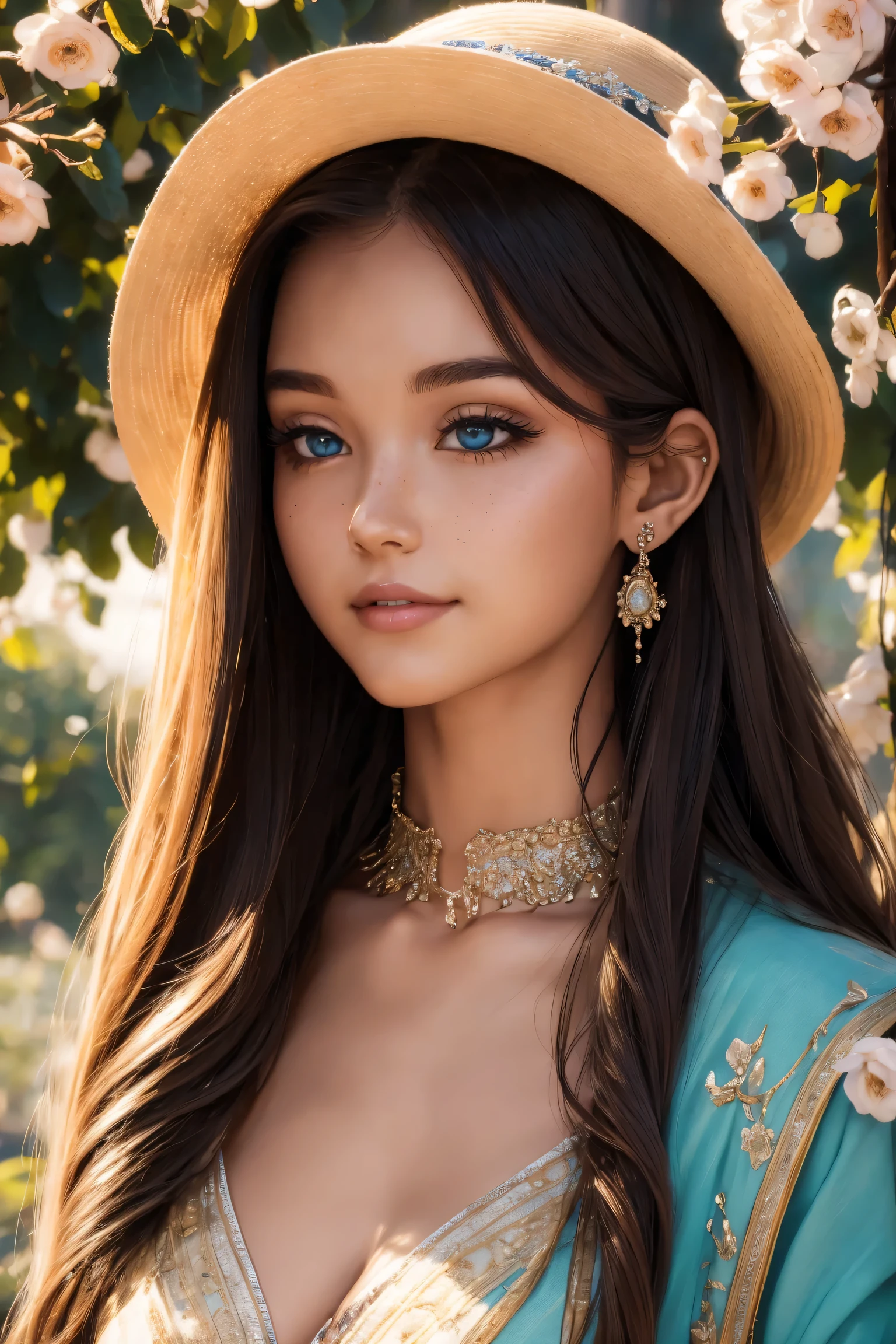 (high quality,4K,8k,high resolution,masterpiece:1.2),Beautiful and delicate eyes,Beautiful and delicate lips,Extremely detailed eyes and face,long eyelashes,(portrait:1.1),Gorgeous,smiling,fashionable,ethereal,Obsessed,fantasy,flowery,fantastic,Beautiful garden setting,soft sunshine,romantic atmosphere,whimsical,Perfectly flowing hair,bright colors,Feminine,fashionable着装,Loving gaze,Beautiful features,Moderate,beautiful,happiness,[freckle],charming,wonderful,carefree,perfect complexion,divine being