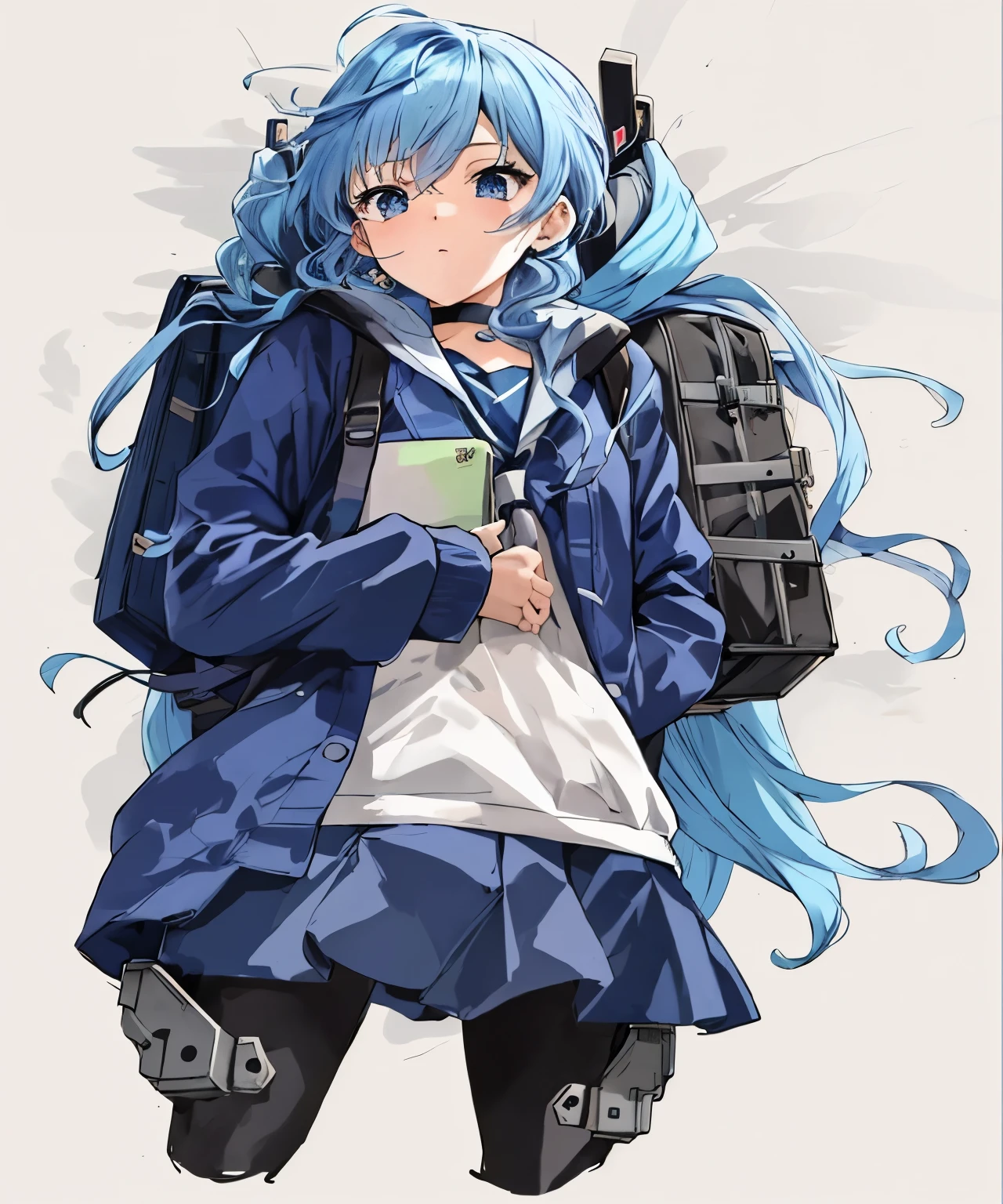 anime girl with blue hair and a backpack on her back, Kantai Collection Style, anime moe art style, young anime girl, beautiful anime high school girl, 2D anime style, (anime girl), Cute girl anime visual, High quality anime art style, anime girl with long hair, anime girl, an anime girl, anime style 4k, cute anime girl, jewel-like eyes