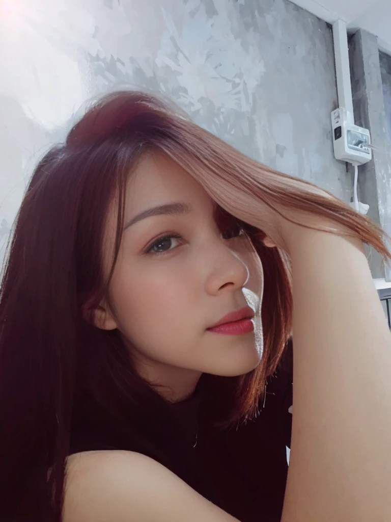 masutepiece, Best Quality, Illustration, Ultra-detailed, finely detail, hight resolution, 8K Wallpaper, Perfect dynamic composition, Beautiful detailed eyes, Long Sleeve Casual Wear,Medium Hair,small tits,Natural Color Lip, Bold sexy poses,Smile,Harajuku、45 years girl、lovely 、Sexy shot looking at camera