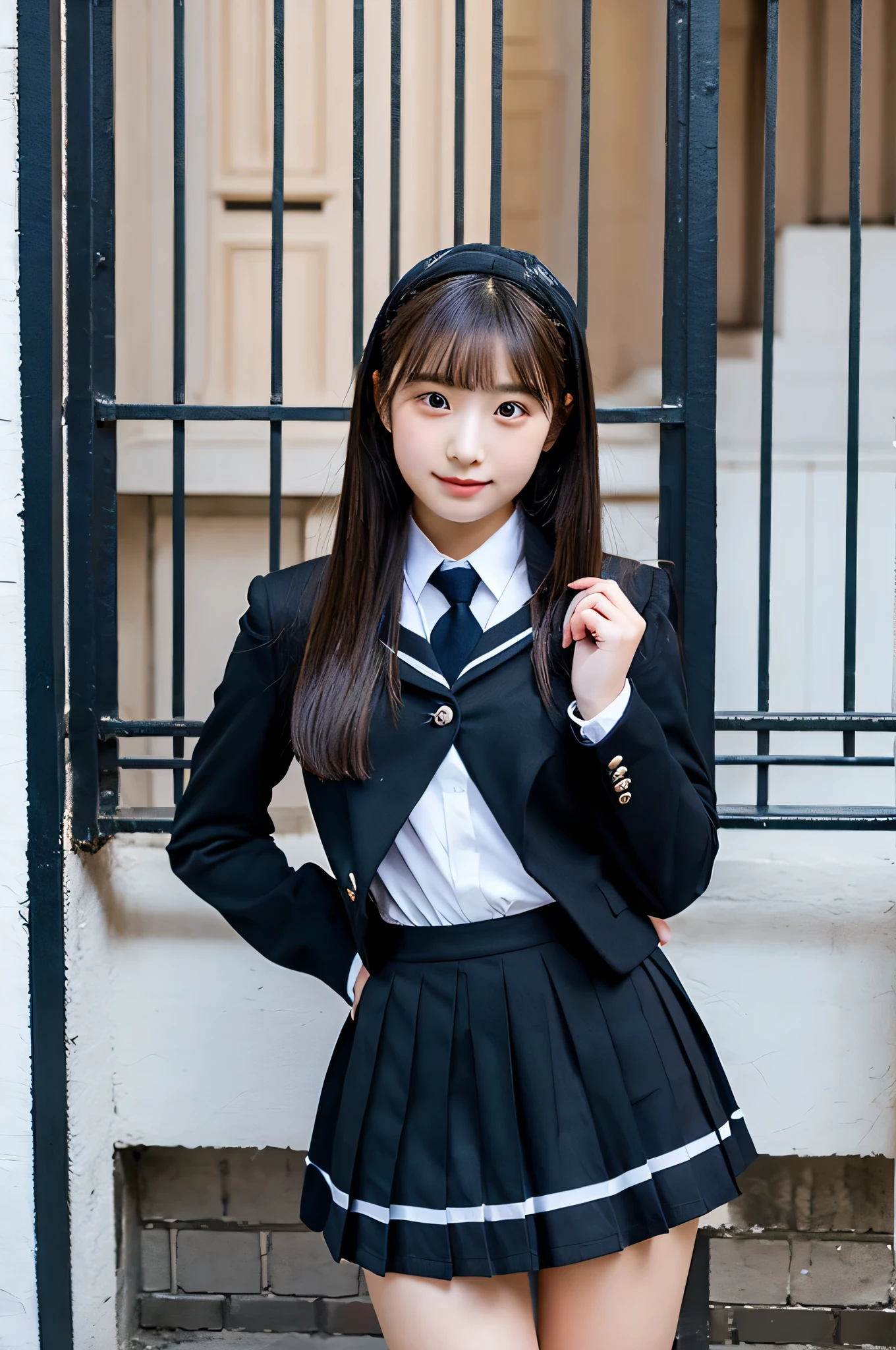 High school girl 18 years old wearing a black miniskirt uniform