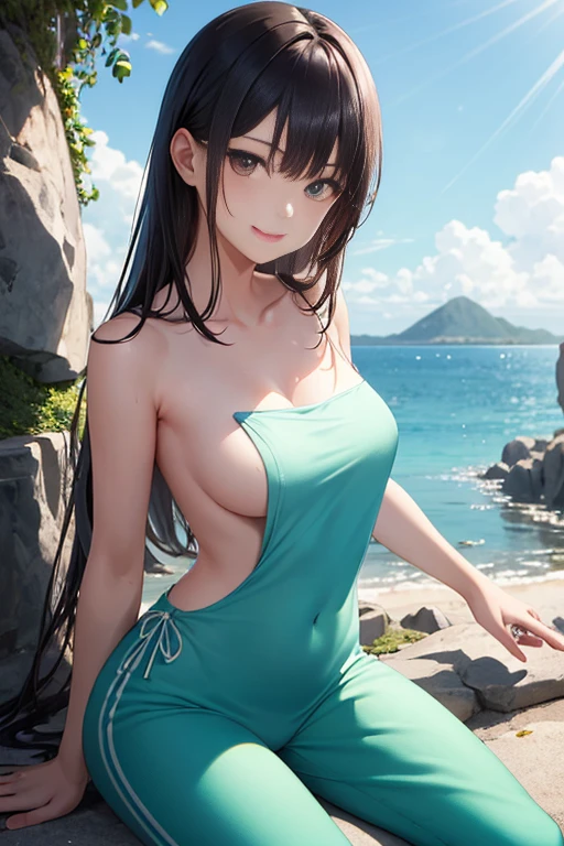 high resolution、
One beautiful young woman、
(soft saturation:1.3)、(light skin tone:1.2)、
(Ultra detailed backgrounds、background)、Bokeh、
One-piece Pants,Portrait of smiling girl。when viewed from the front、The composition is symmetrical。
Look straight at you with serious eyes、One-piece Pants
(Towel wrap)、(Towel wrap)、Medium chest、
outdoor、mysterious sea area、sky sky、Sunlight、Hot spring resort、mountain view、
glare、front-illuminated、
( uncensored:1.3)、Breaking the angle from the front、
looking at the audience、
dynamic poses、
Seaweed sitting on the beach、wakame、wakame、wakame、wakame、wakame、wakame、