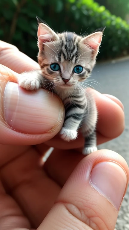 Super tiny mini kitten on a normal human finger. real photo, classic composition, masterpiece, beautiful, color correction, stunning visual effects, crazy details, intricate details, sharp focus, HD, 8k